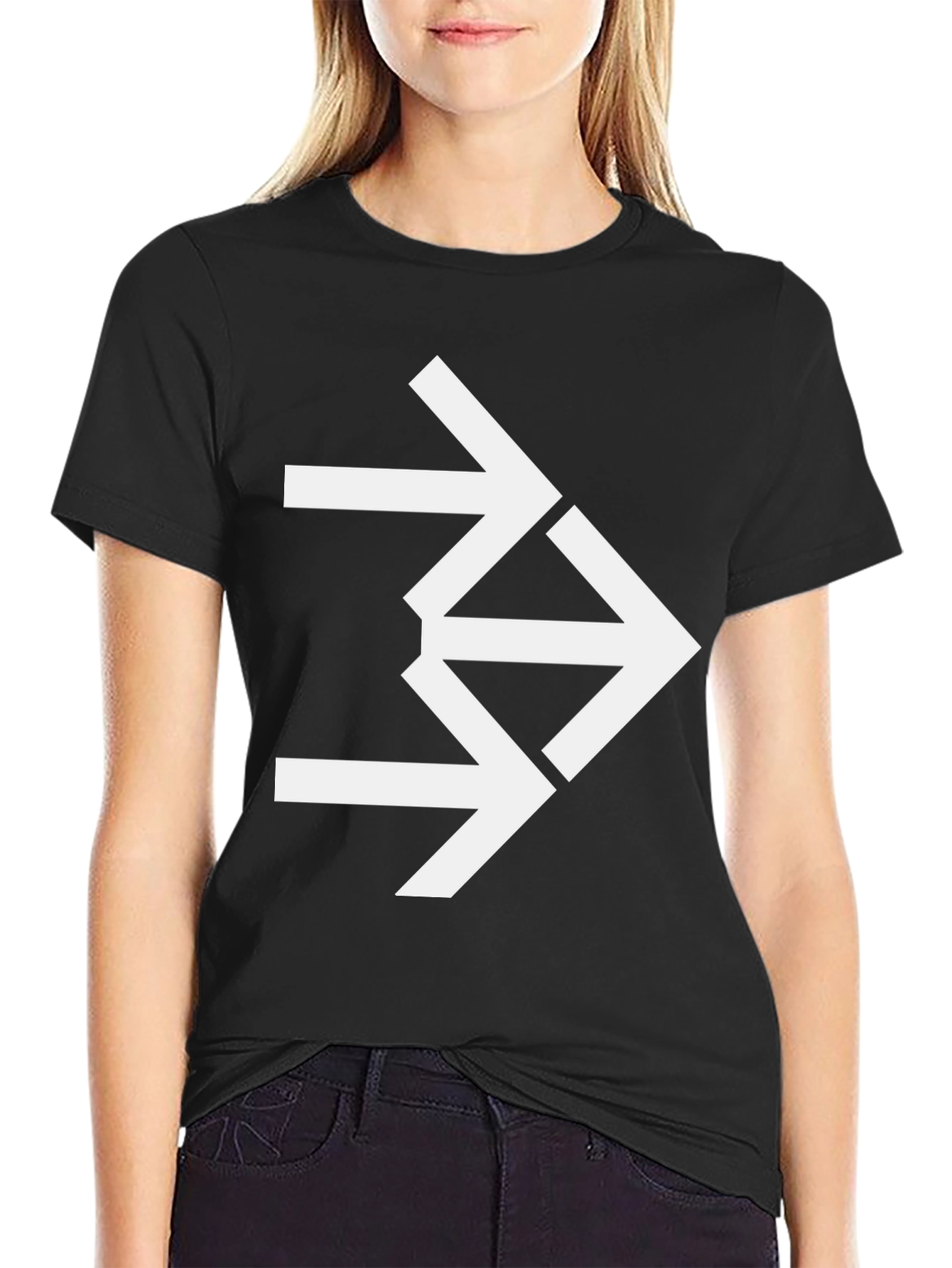 Black Abstract Arrow Graphic Tee - Modern Black T-Shirt view 2