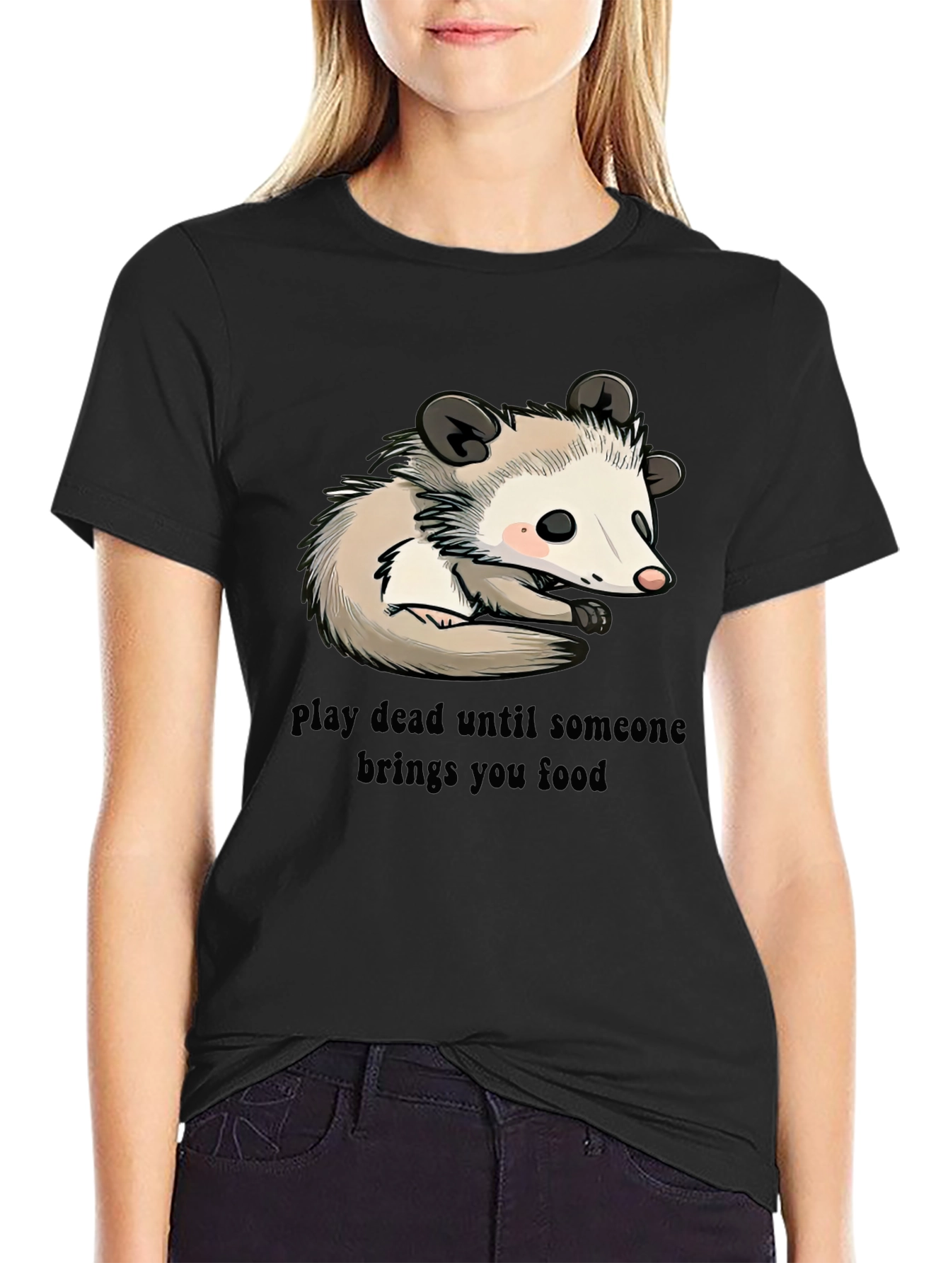 Black Opossum Play Dead Graphic Tee - Funny Animal Shirt view 2