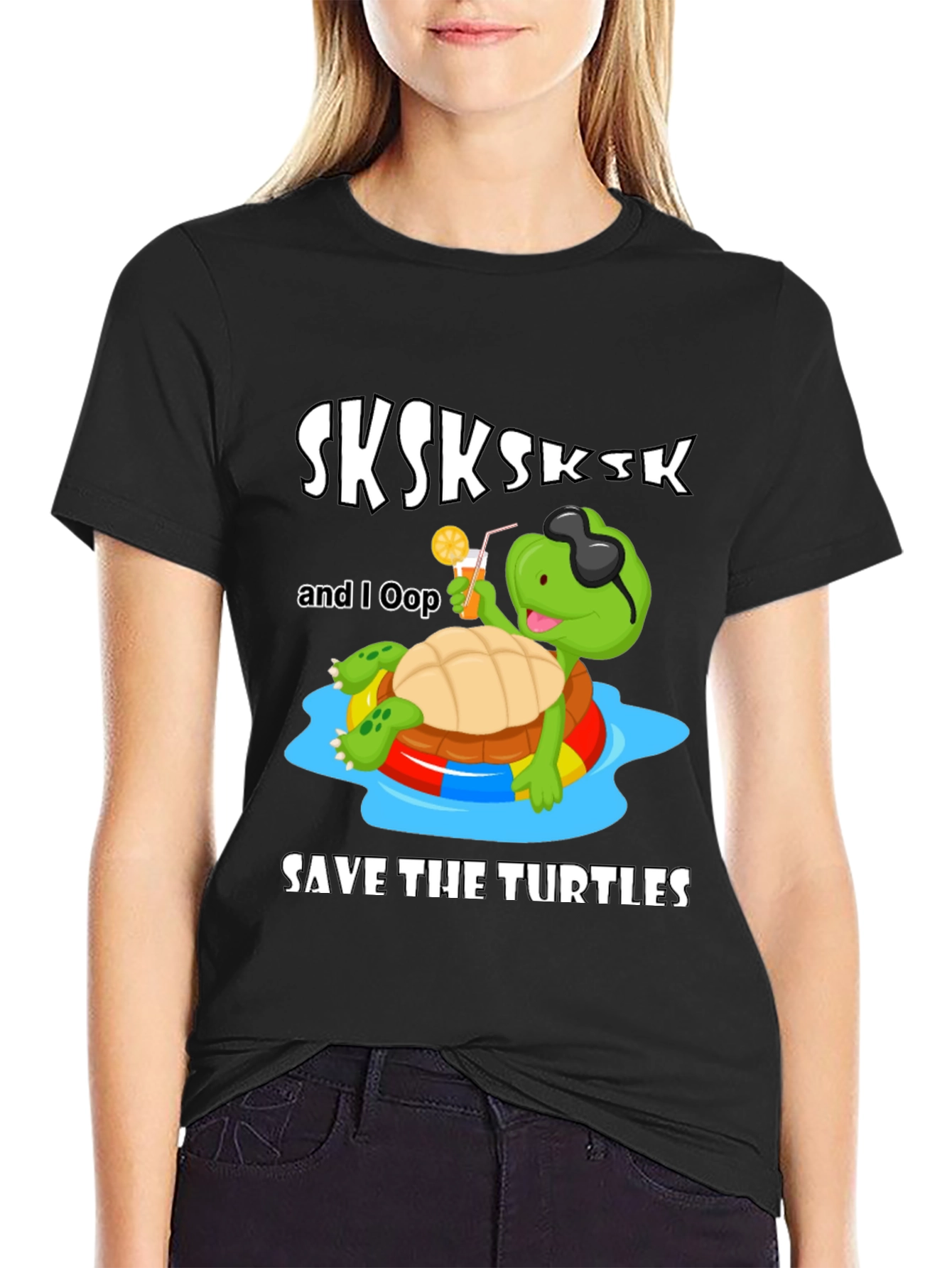 Black Save The Turtles T-Shirt, SKSKSK and I Oop Turtle view 2