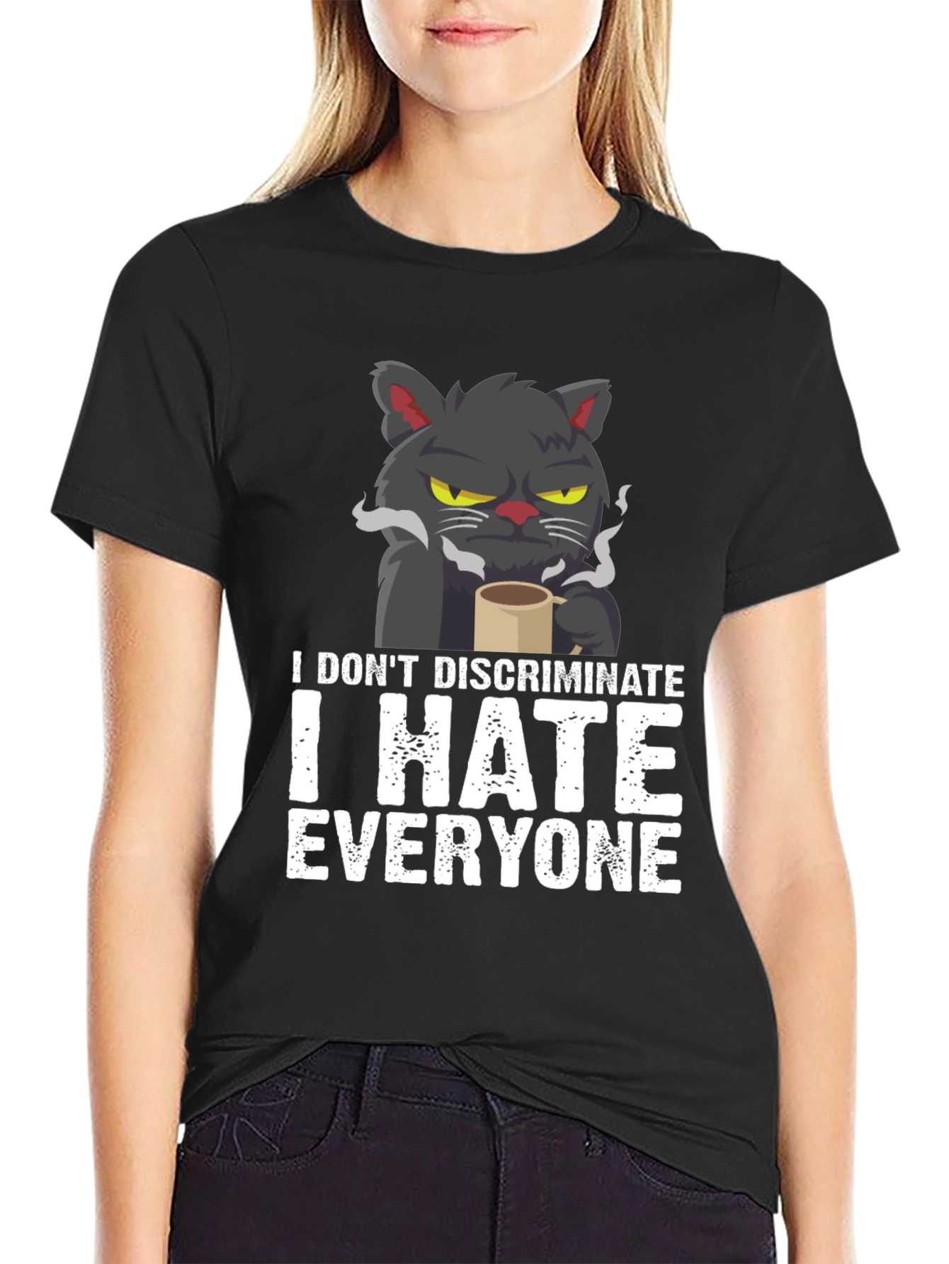Black I Hate Everyone Cat T-Shirt view 2