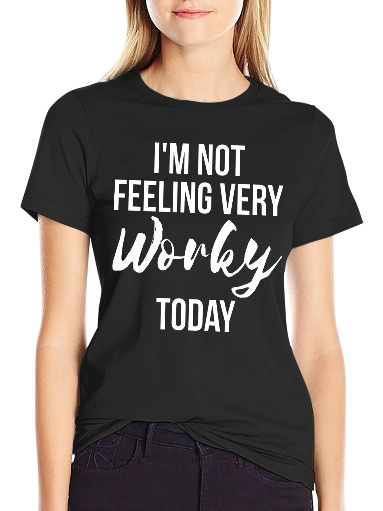 Black Funny "Worky" T-Shirt - Novelty Slogan Tee view 2