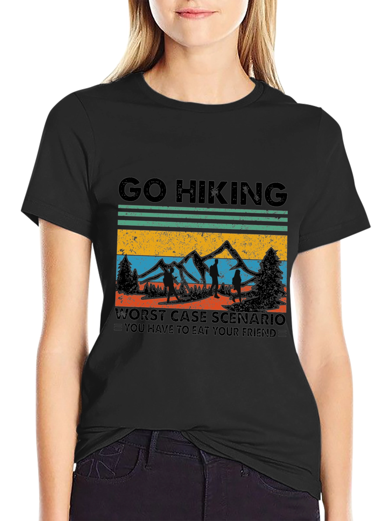 Black Go Hiking T-Shirt: Worst Case Scenario Funny Tee view 2