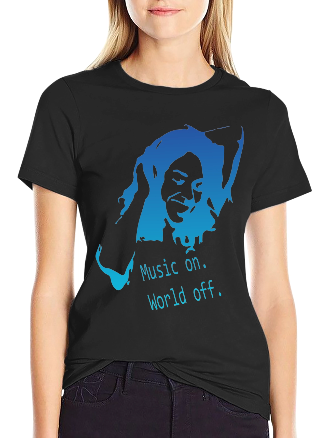 Black Music On World Off Black T-Shirt view 2