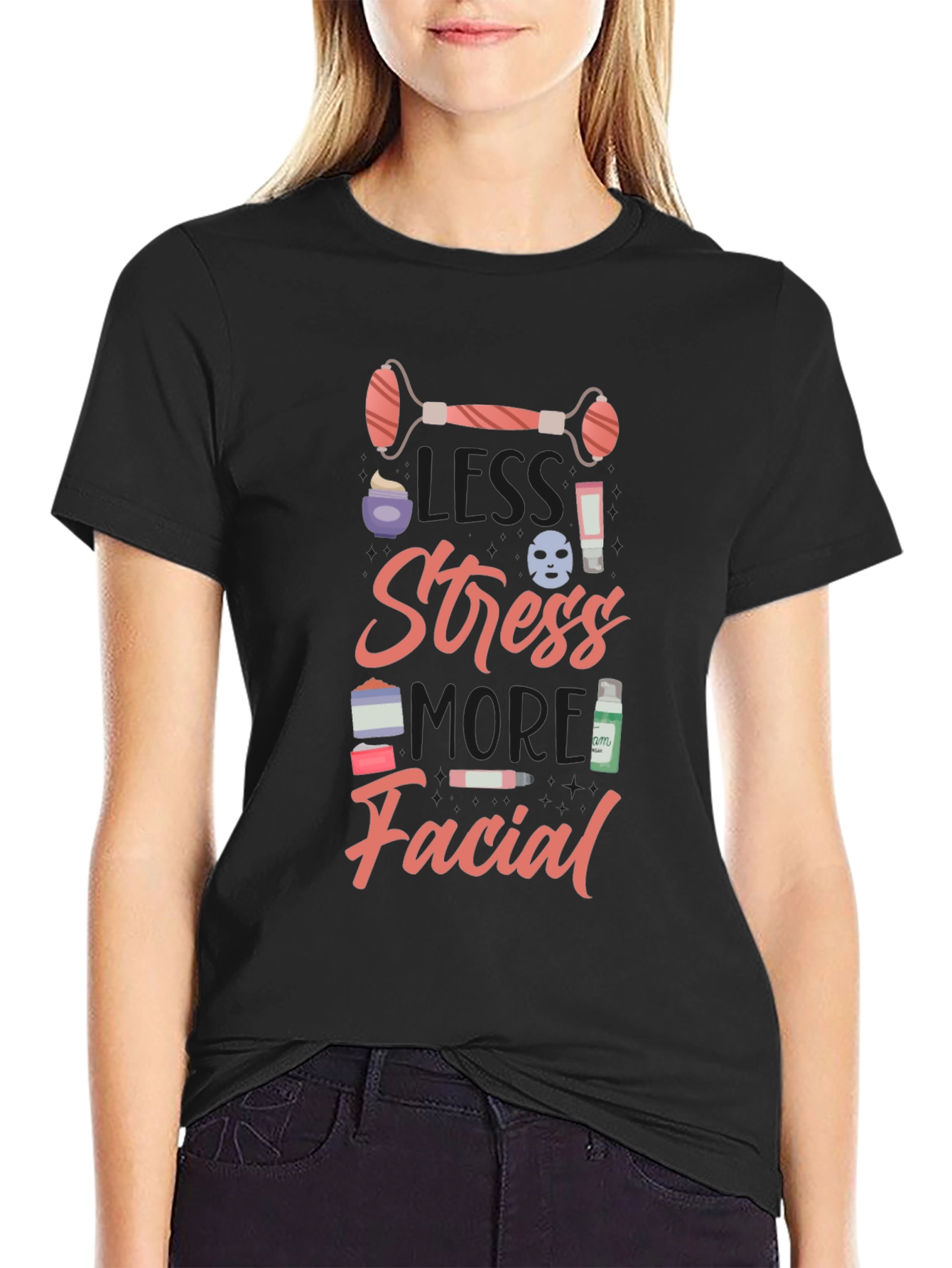 Less Stress More Facial Graphic Tee - Black - 2