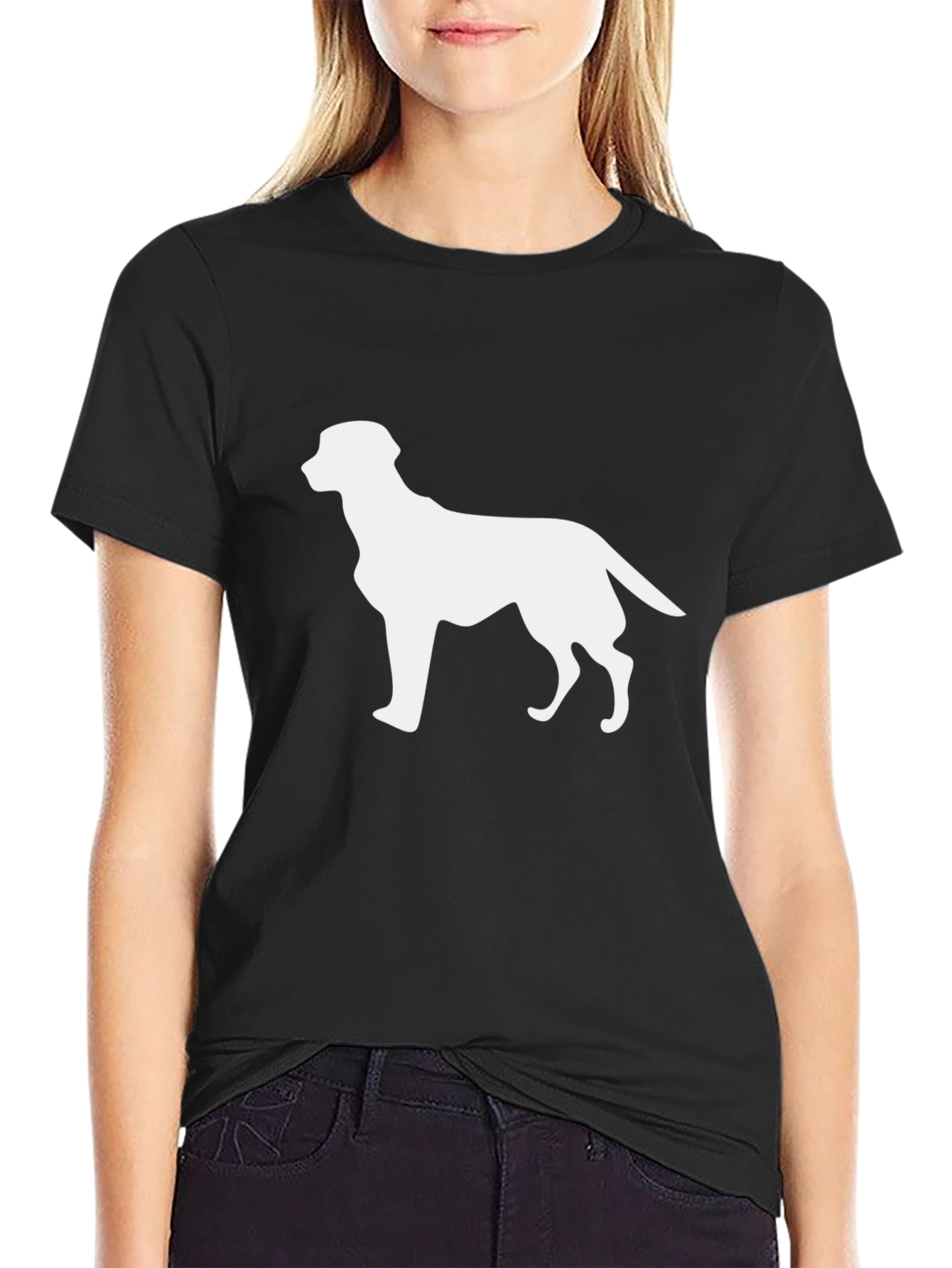 Black Dog Silhouette Graphic Tee - Black Cotton T-Shirt view 2