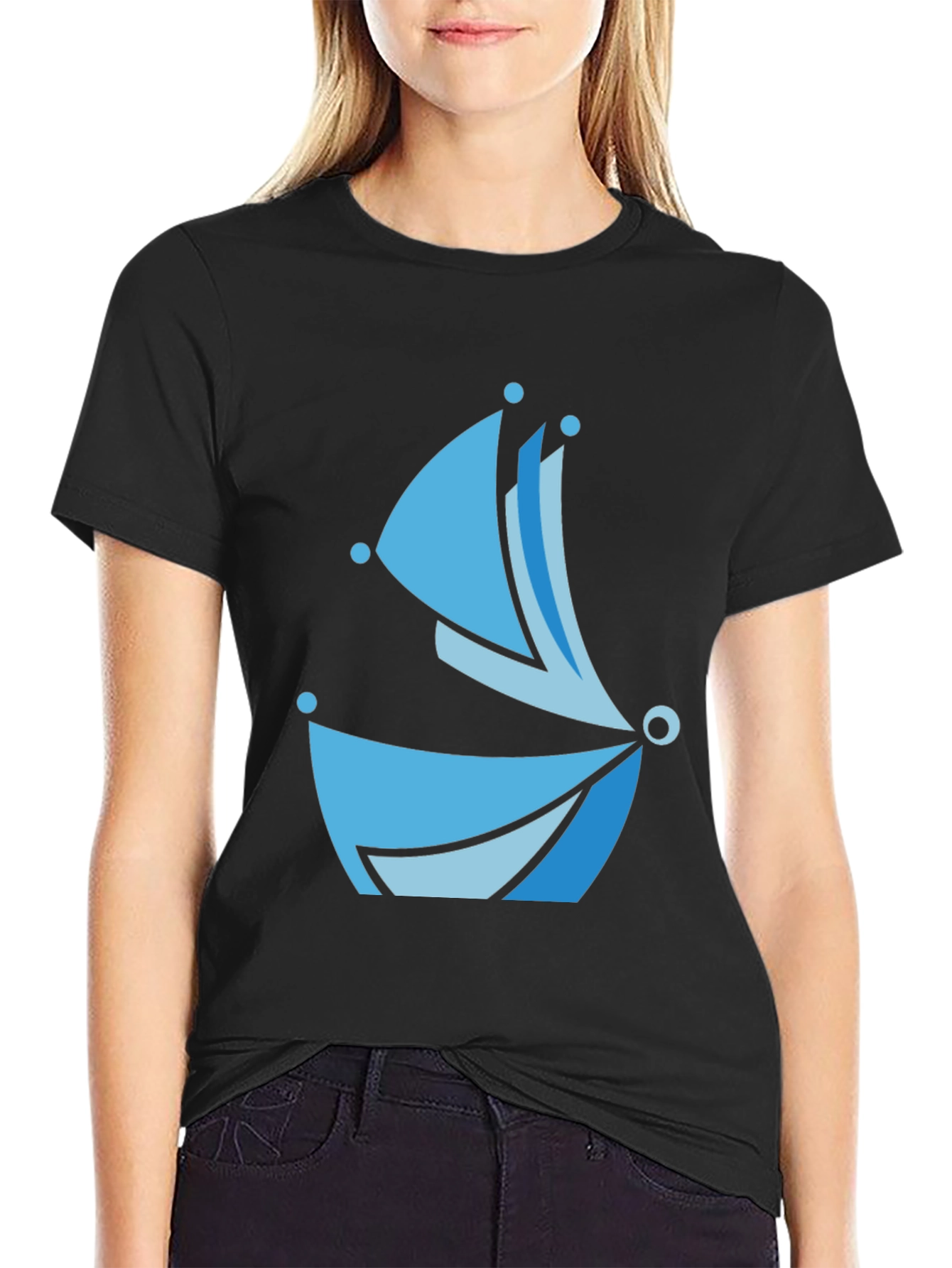 Black Blue Boat Graphic Tee - Modern Style view 2