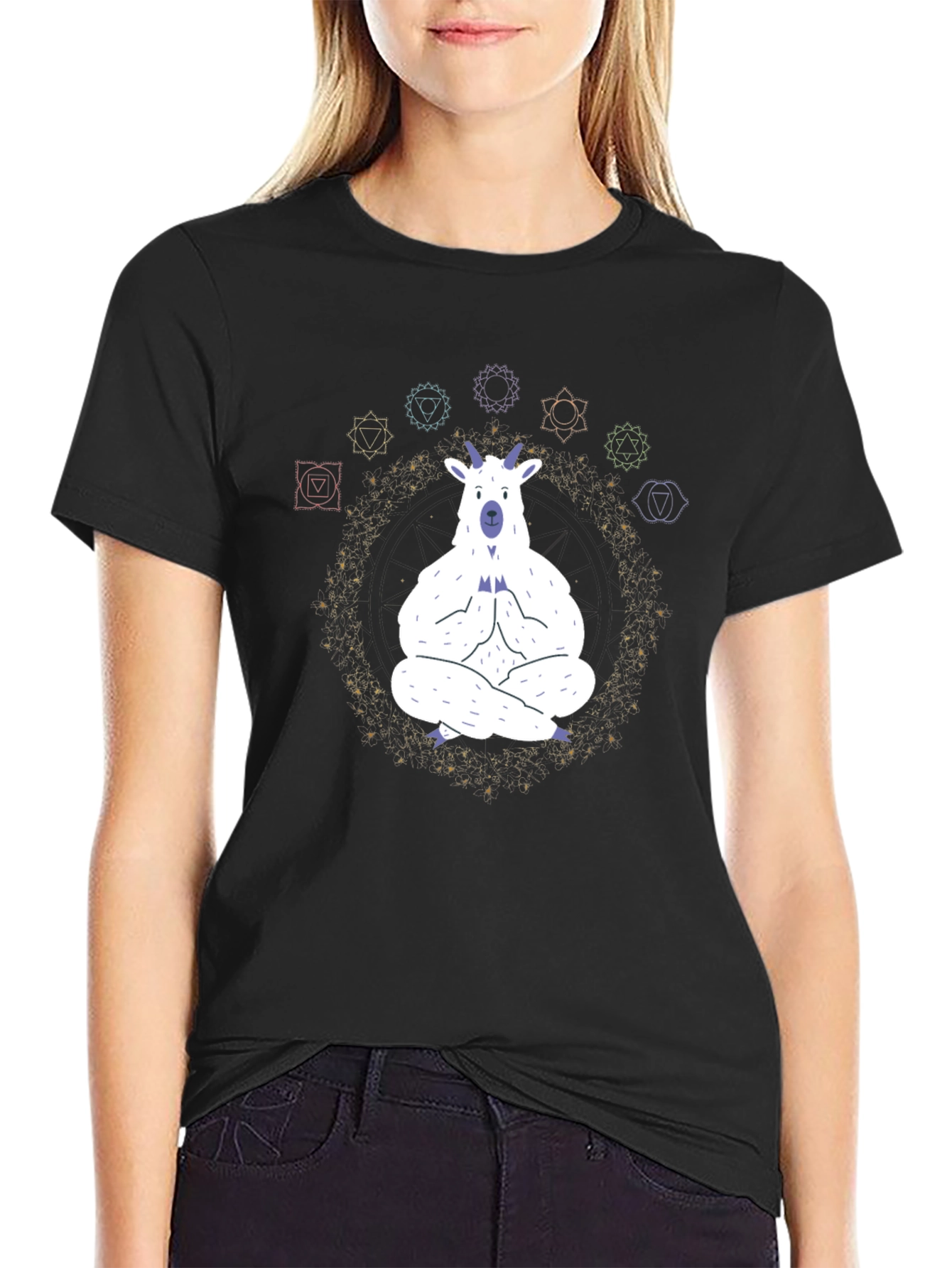 Black Meditating Goat Chakra T-Shirt view 2