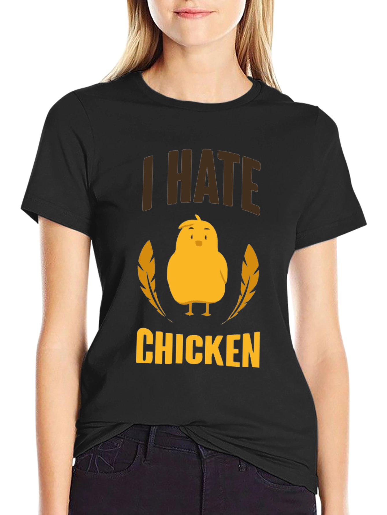 Black I Hate Chicken T-Shirt - Funny Graphic Tee view 2
