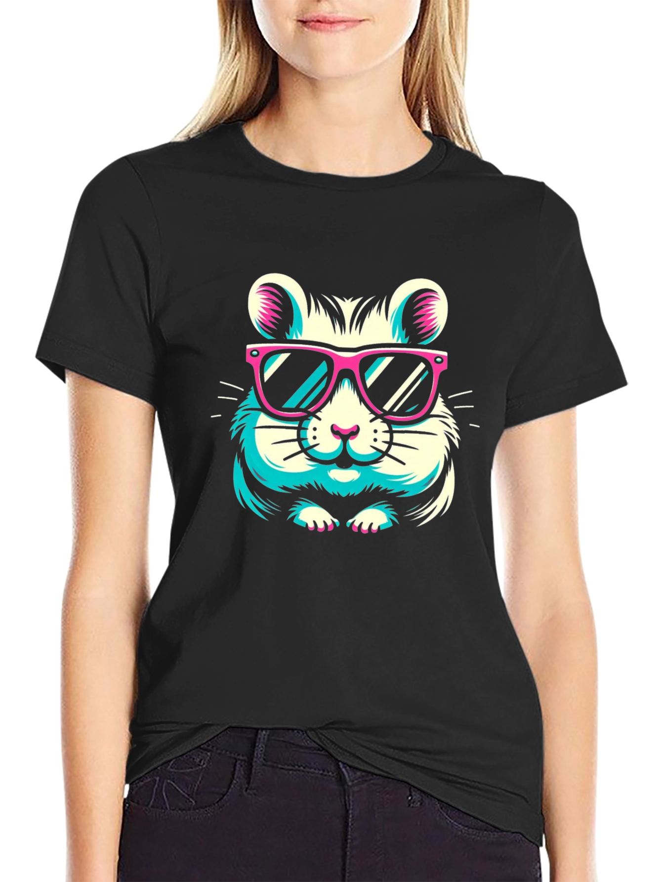Black Cool Hamster Graphic Tee - Black view 2