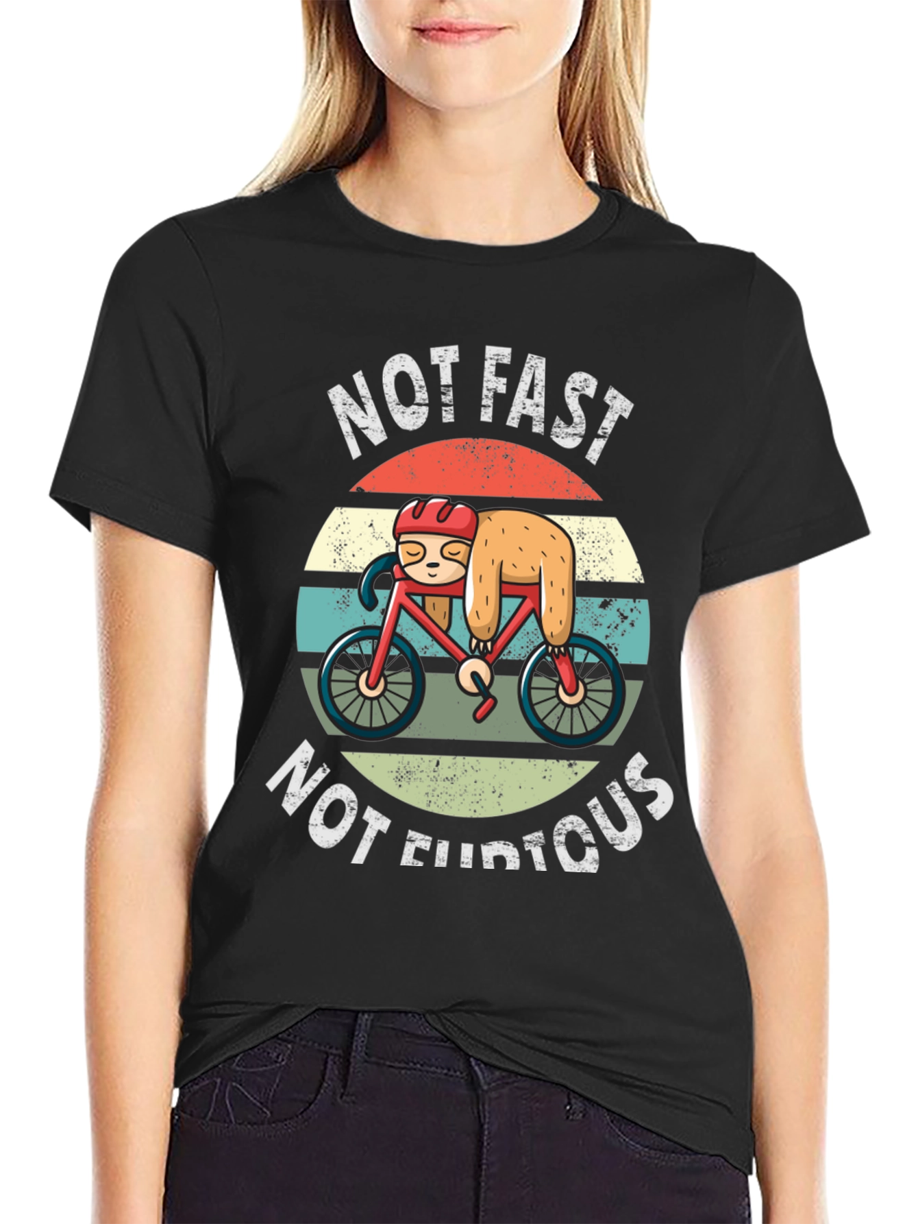 Black Not Fast Not Furious Sloth Biker T-Shirt view 2