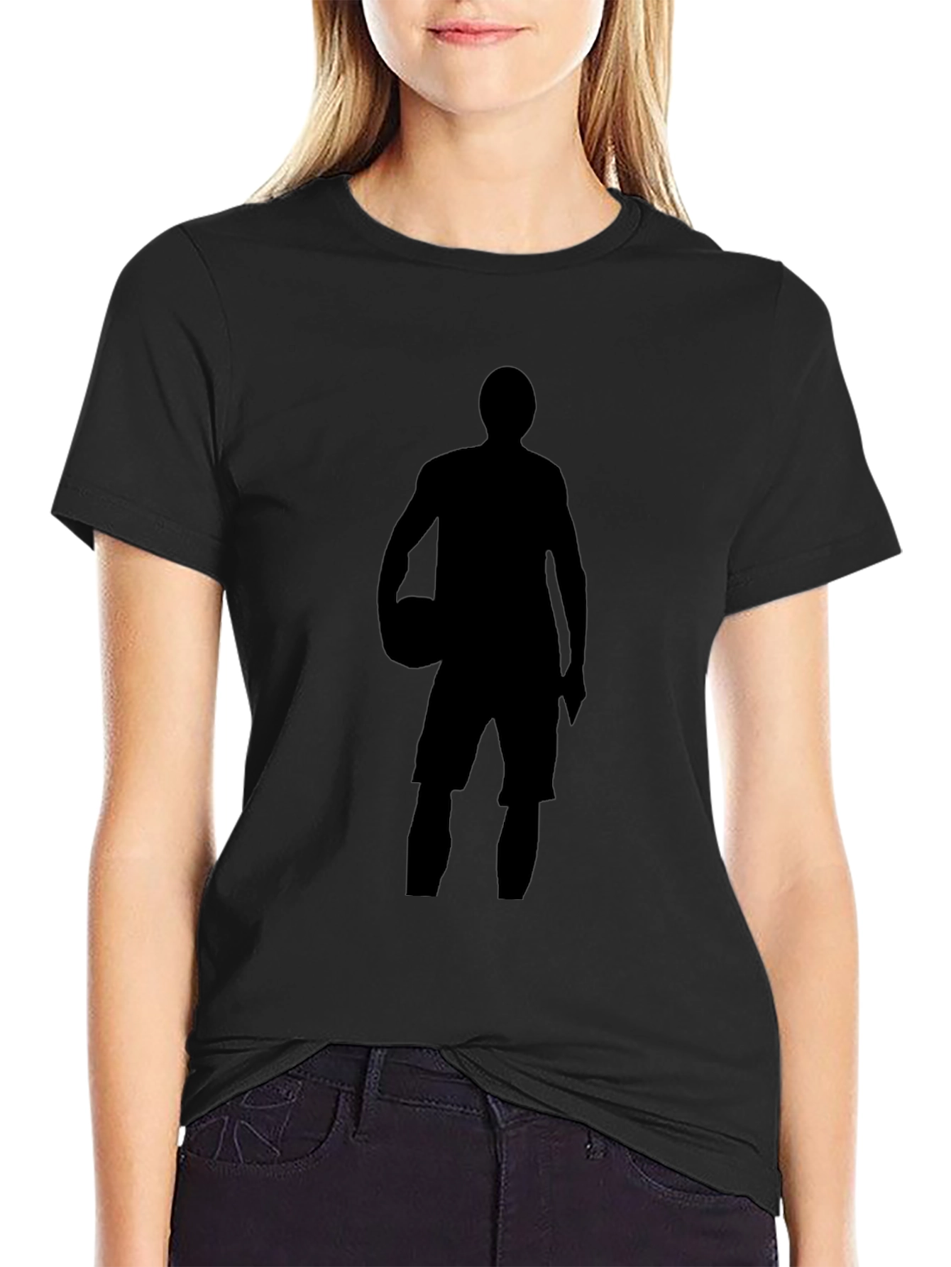 Black Basketball Player Silhouette Graphic Tee - Black Cotton view 2
