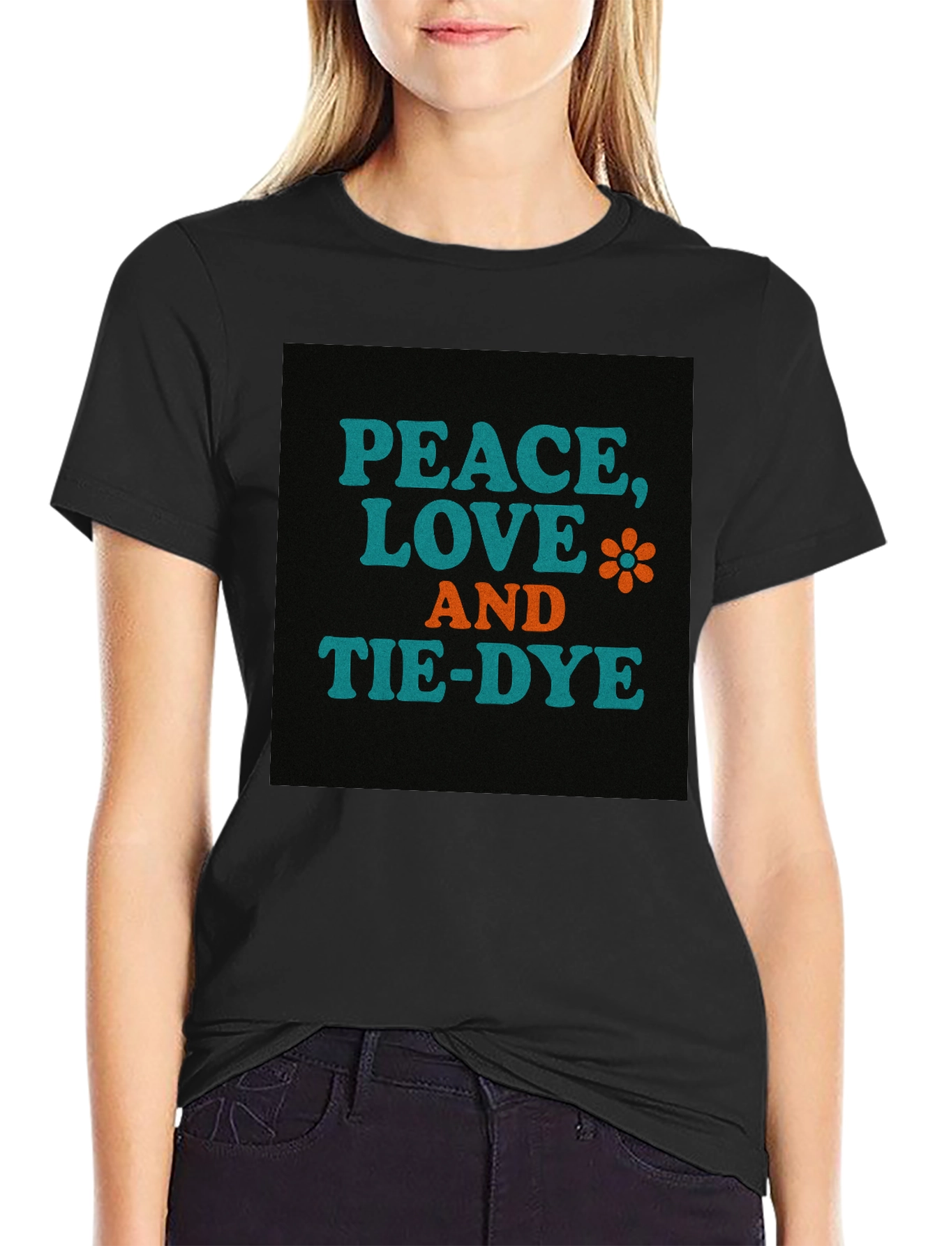 Black Peace, Love, and Tie-Dye Graphic T-Shirt view 2