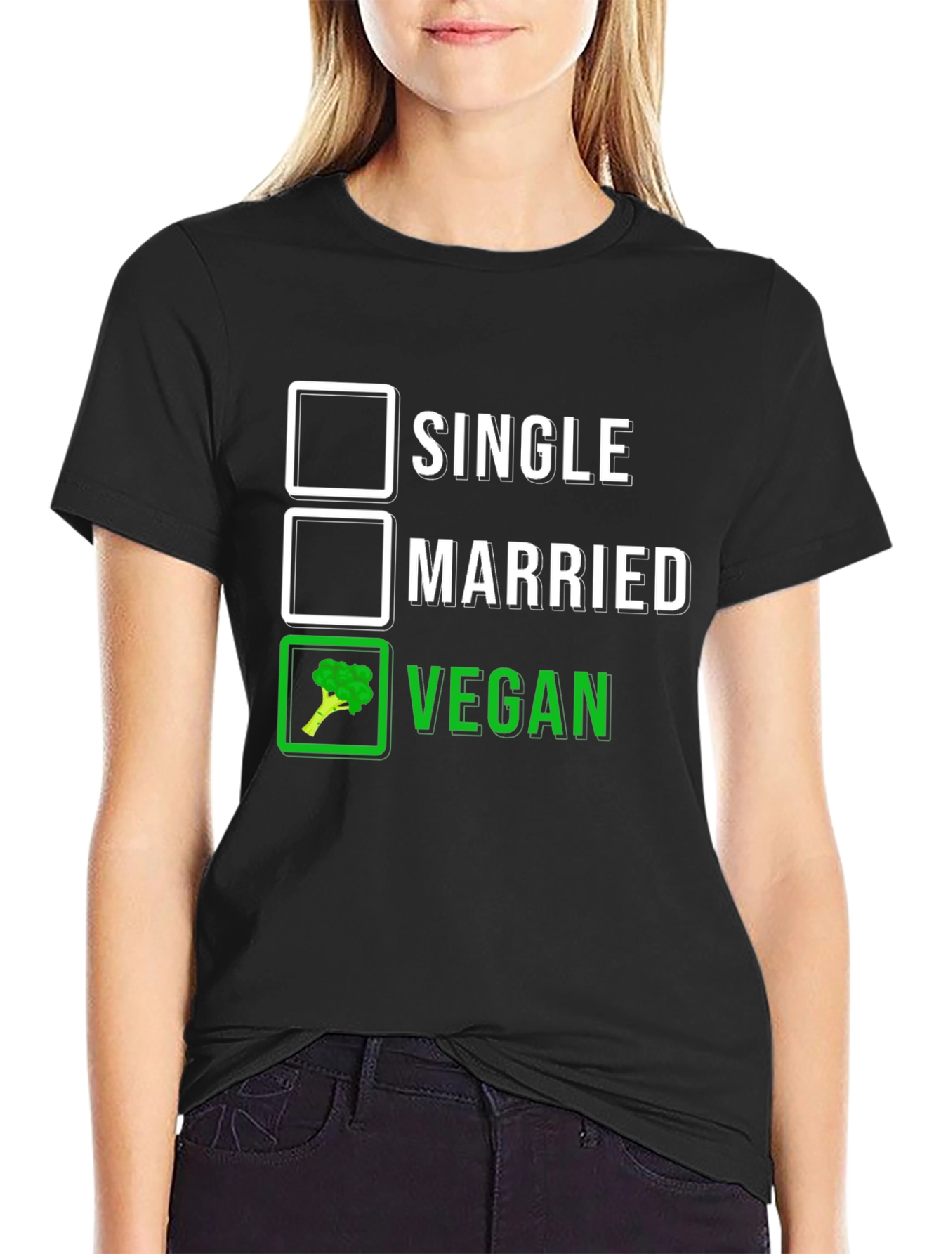Black Vegan Lifestyle T-Shirt: Single, Married, Vegan Choice view 2
