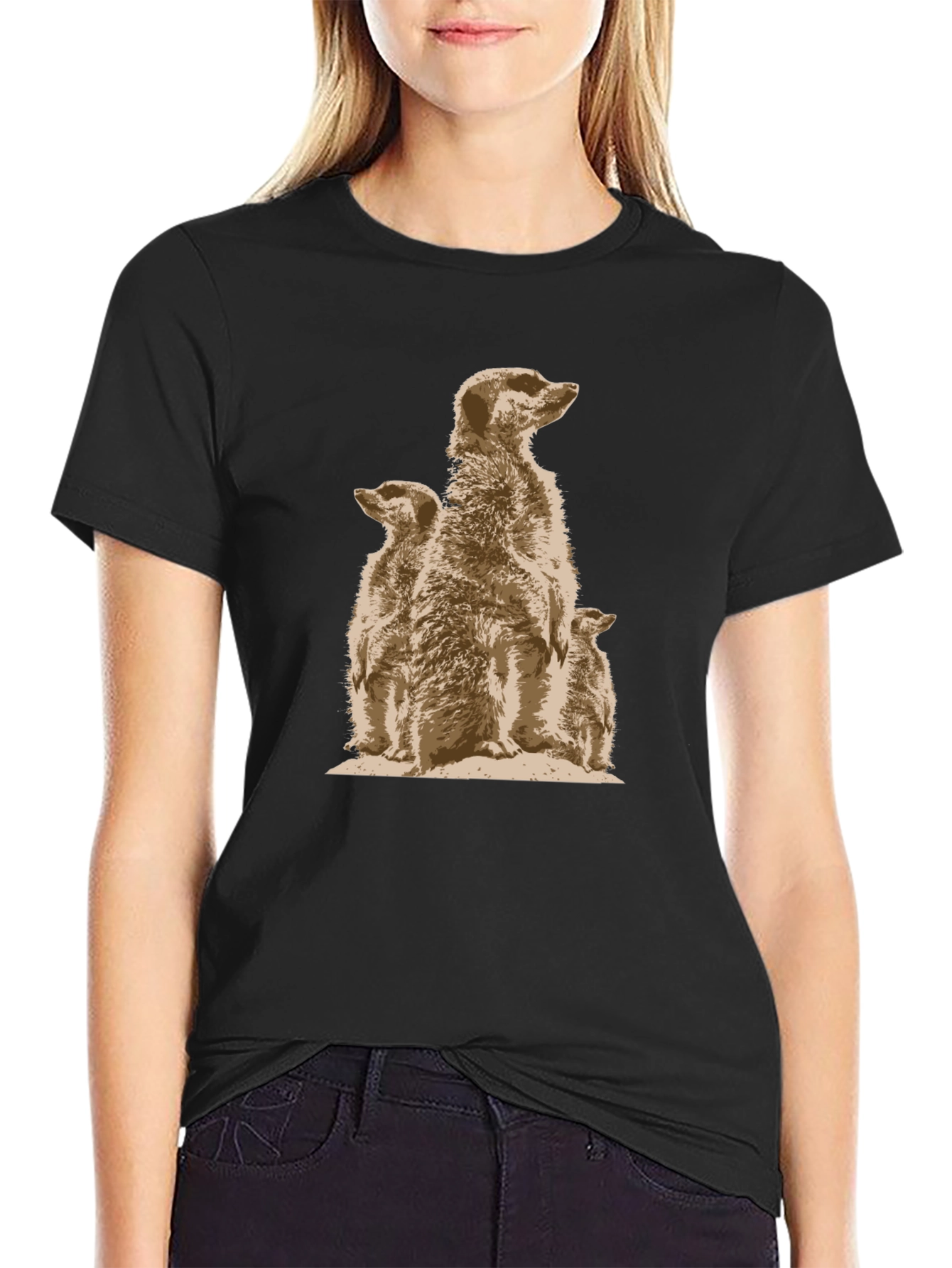 Black Meerkat Family Graphic Tee - Unique Animal Design view 2