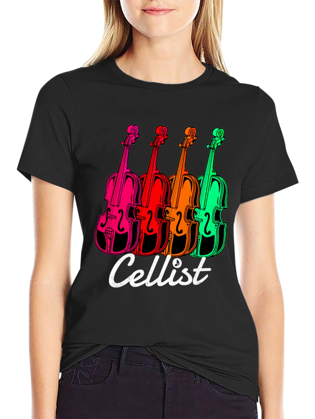 Black Cellist T-Shirt - Vibrant Violin Design view 2