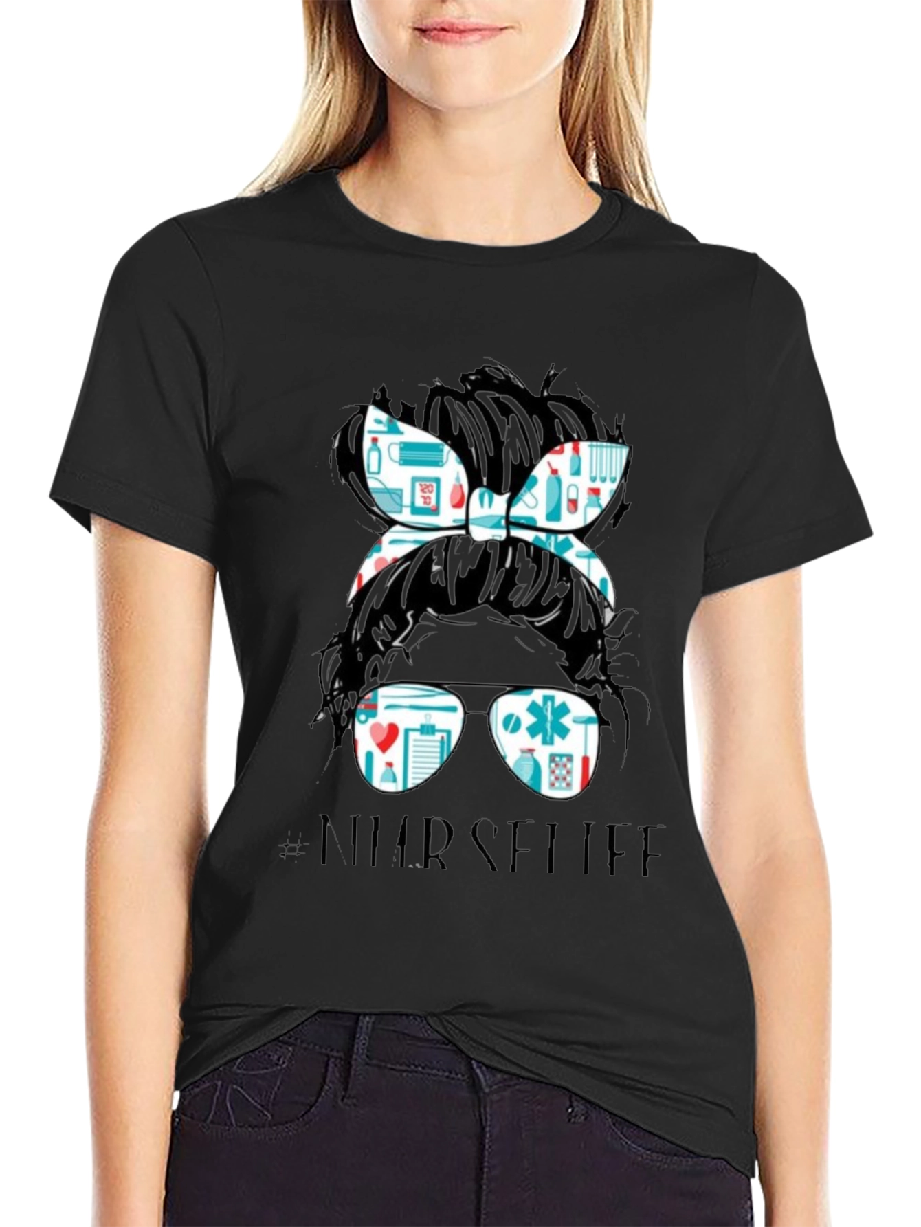 Black Nurse Life Messy Bun Graphic Tee view 2
