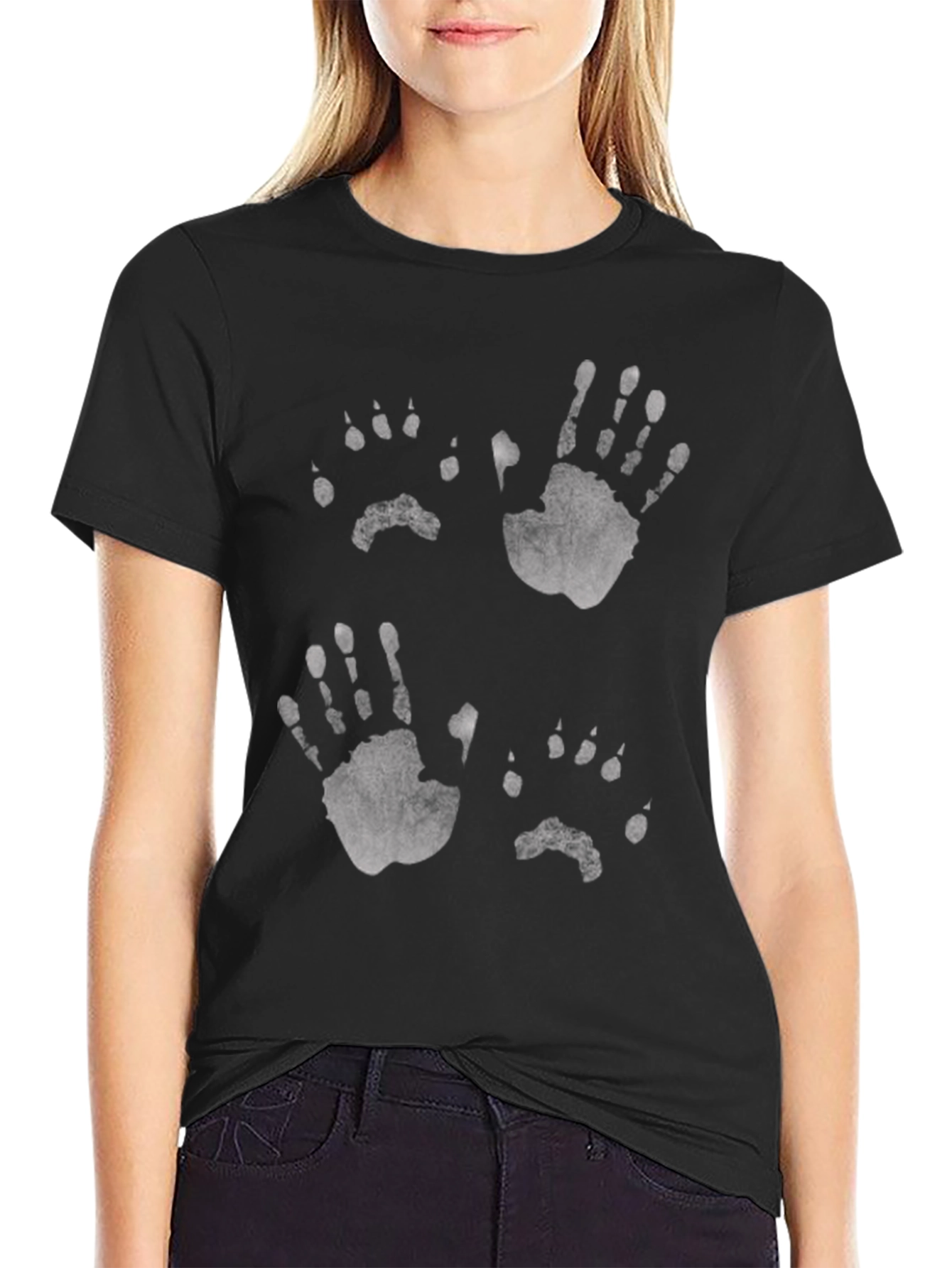 Black Black T-Shirt with Hand & Paw Prints view 2