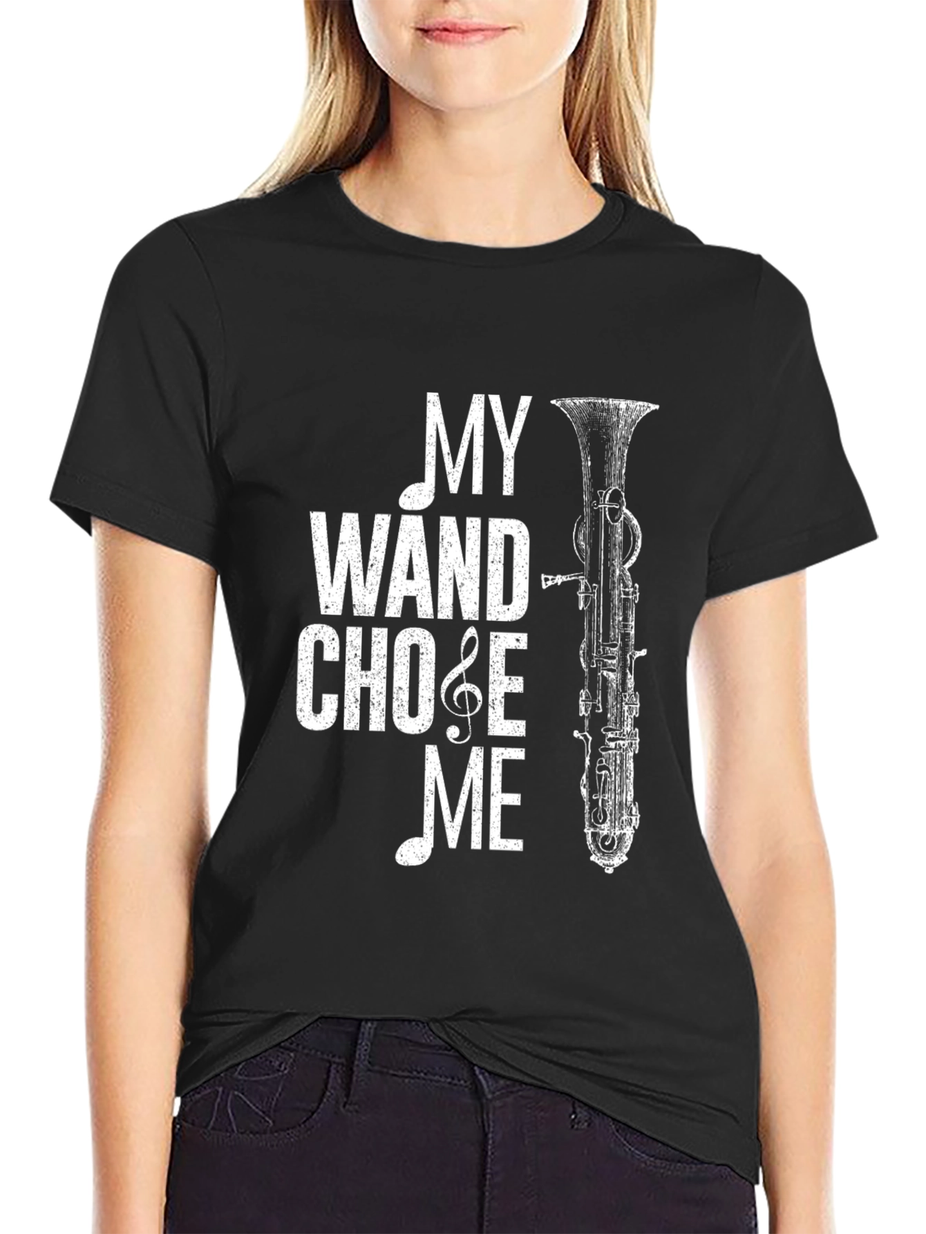 Black Bassoon Wand T-Shirt - Music Lover Tee view 2