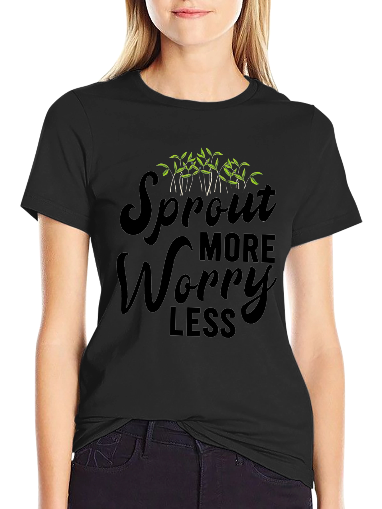 Black Sprout More Worry Less Black T-Shirt view 2