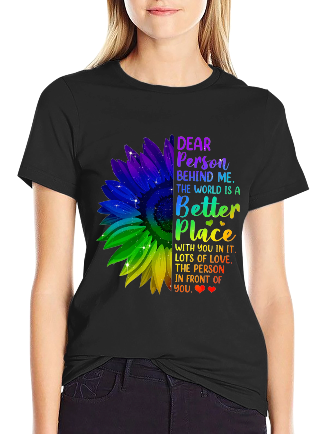 Black Inspirational Sunflower T-Shirt - Be Kind view 2