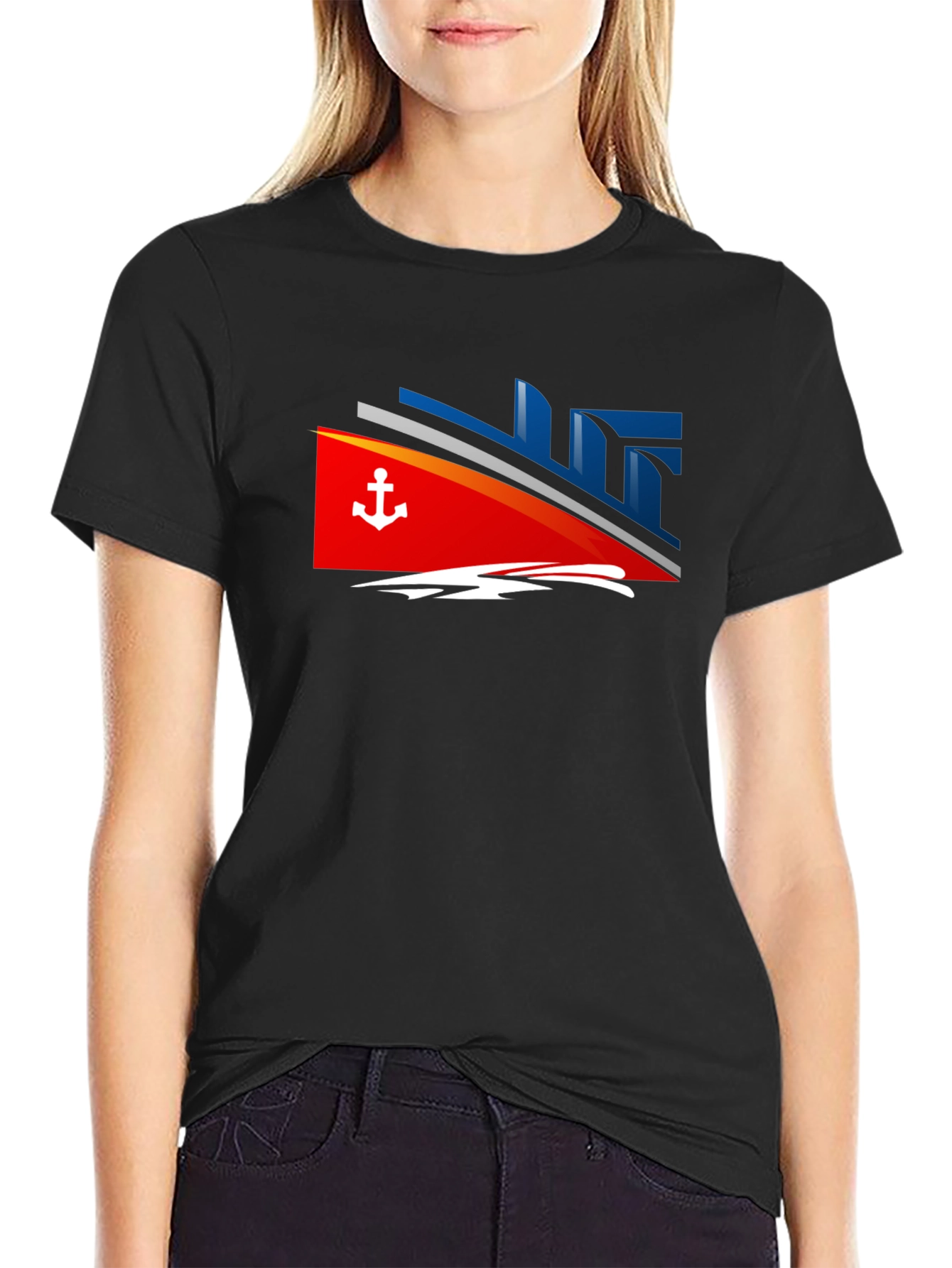 Black Nautical Cruise T-Shirt - Anchor Design view 2
