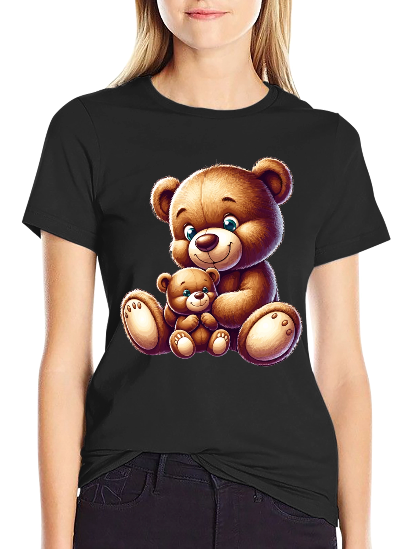 Black Teddy Bear Graphic Tee - Cute Cartoon Design view 2