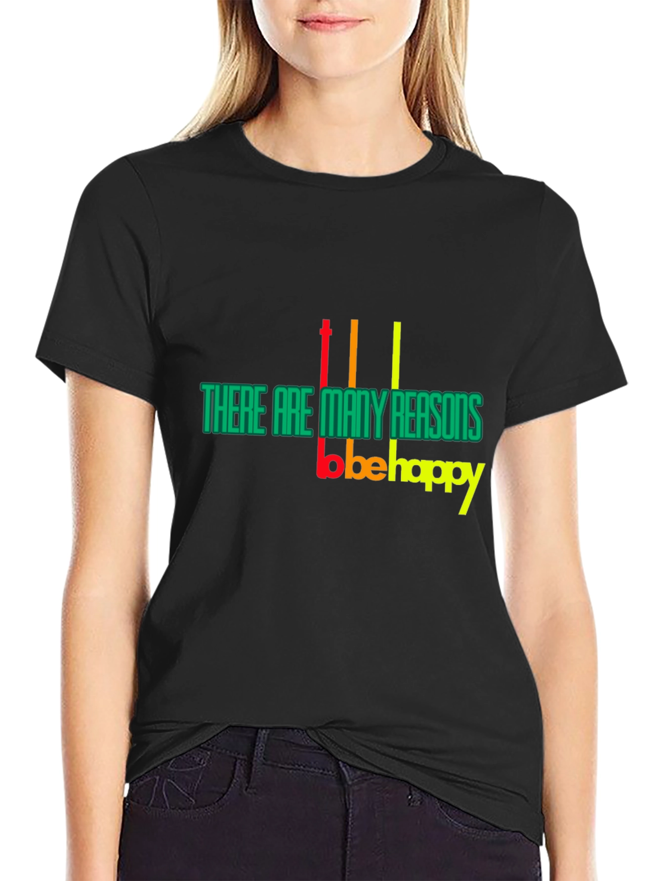 Black Reasons to Be Happy Graphic T-Shirt view 2