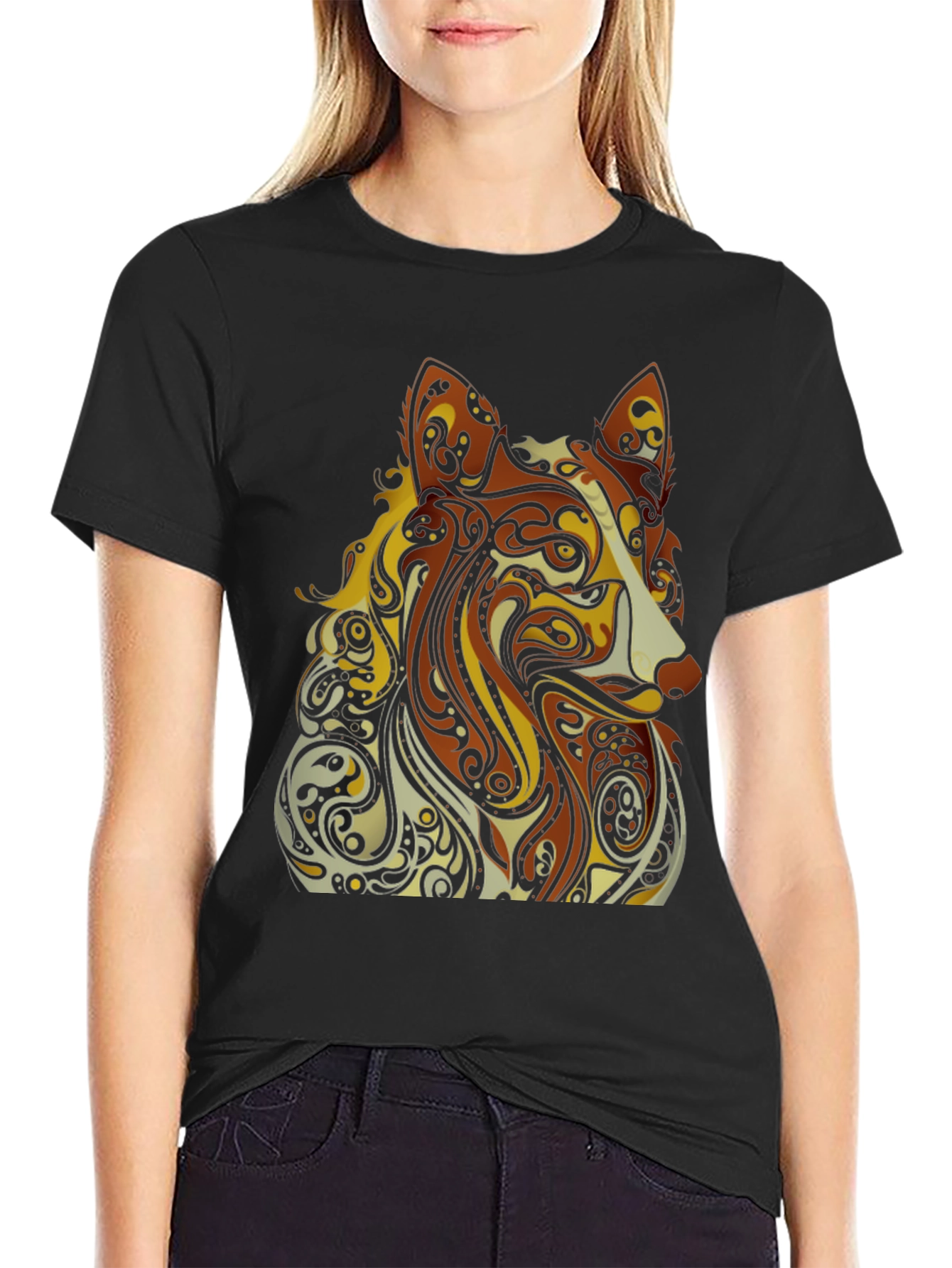 Black Abstract Dog Graphic Black T-Shirt - Artistic Style view 2
