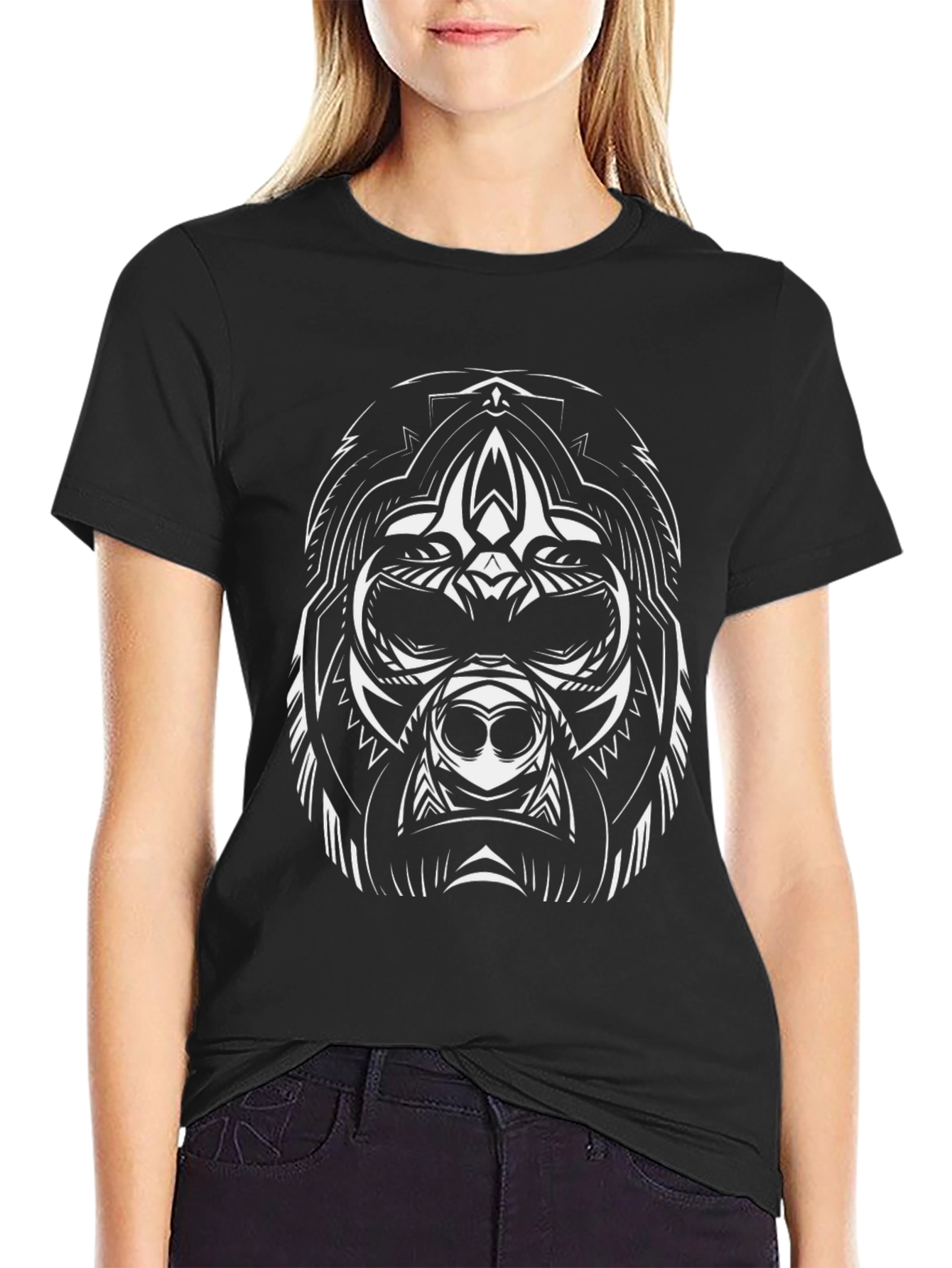 Black Tribal Gorilla Graphic Tee - Stylish Black T-Shirt view 2