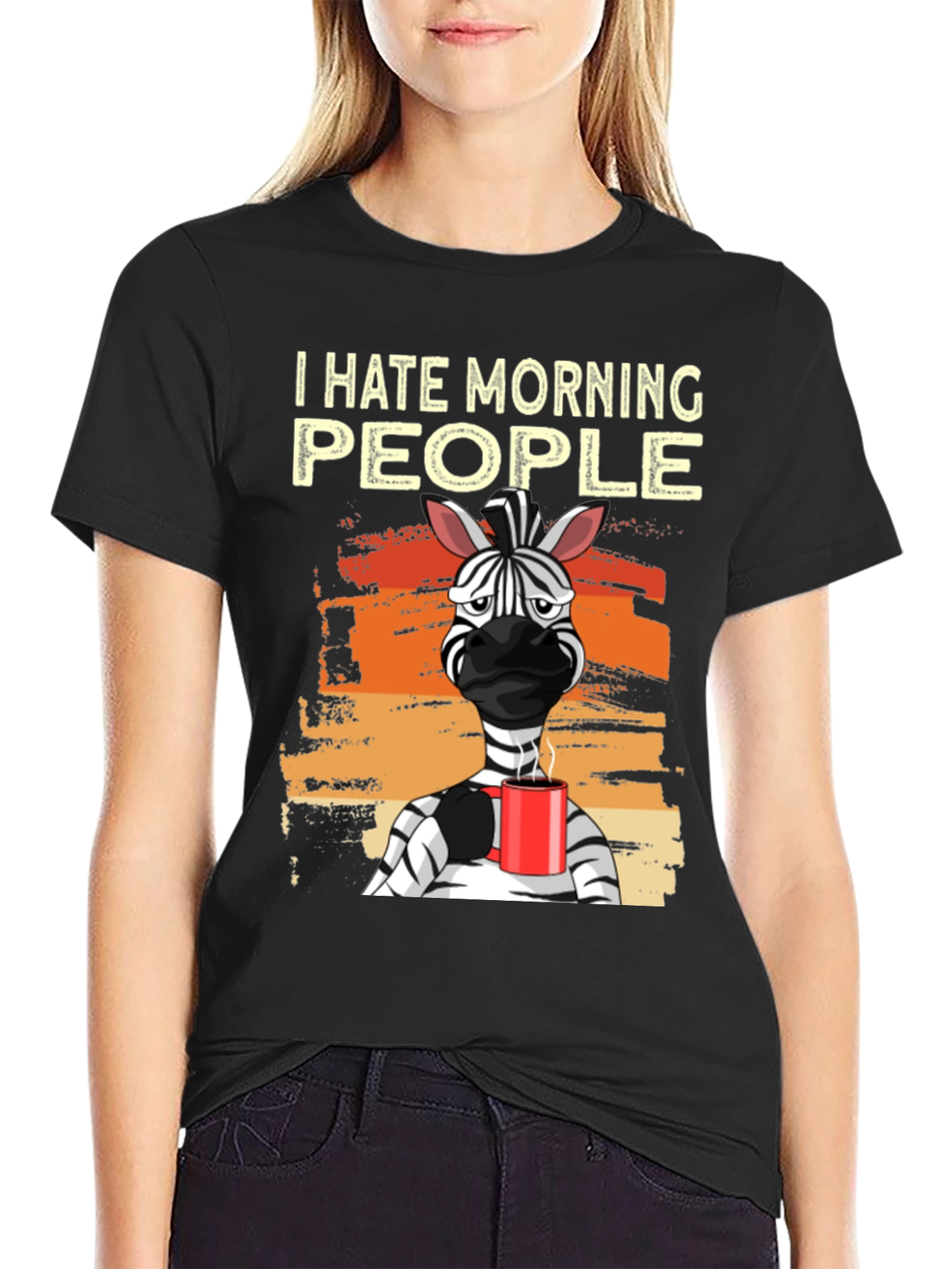 Black I Hate Morning People Zebra Graphic Tee view 2