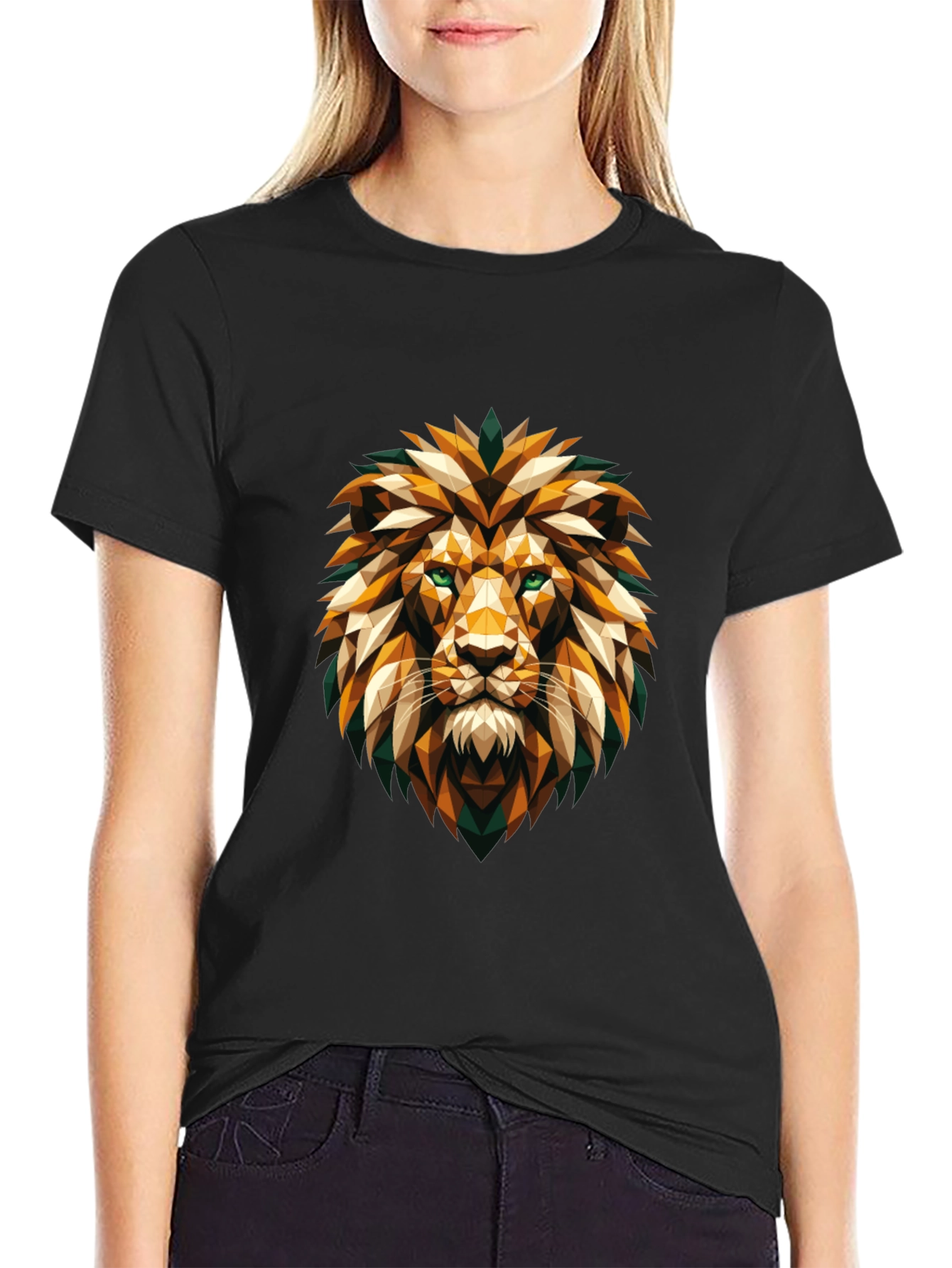Black Geometric Lion Head Graphic Tee - Cool Stylish Design view 2
