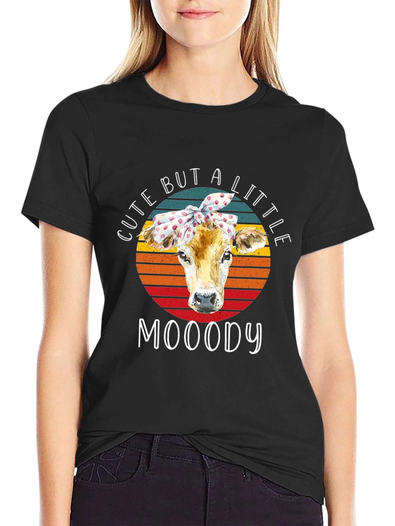 Black Cute But A Little Mooody Cow Graphic Tee view 2
