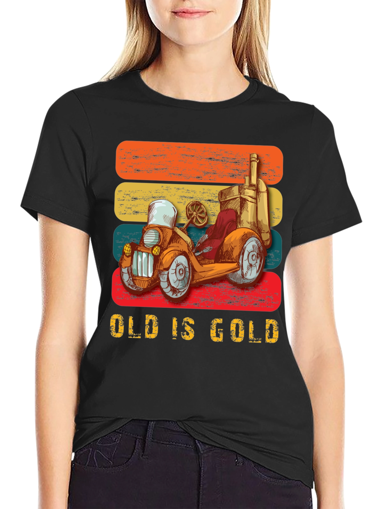 Black Vintage Car Graphic T-Shirt - Old is Gold view 2