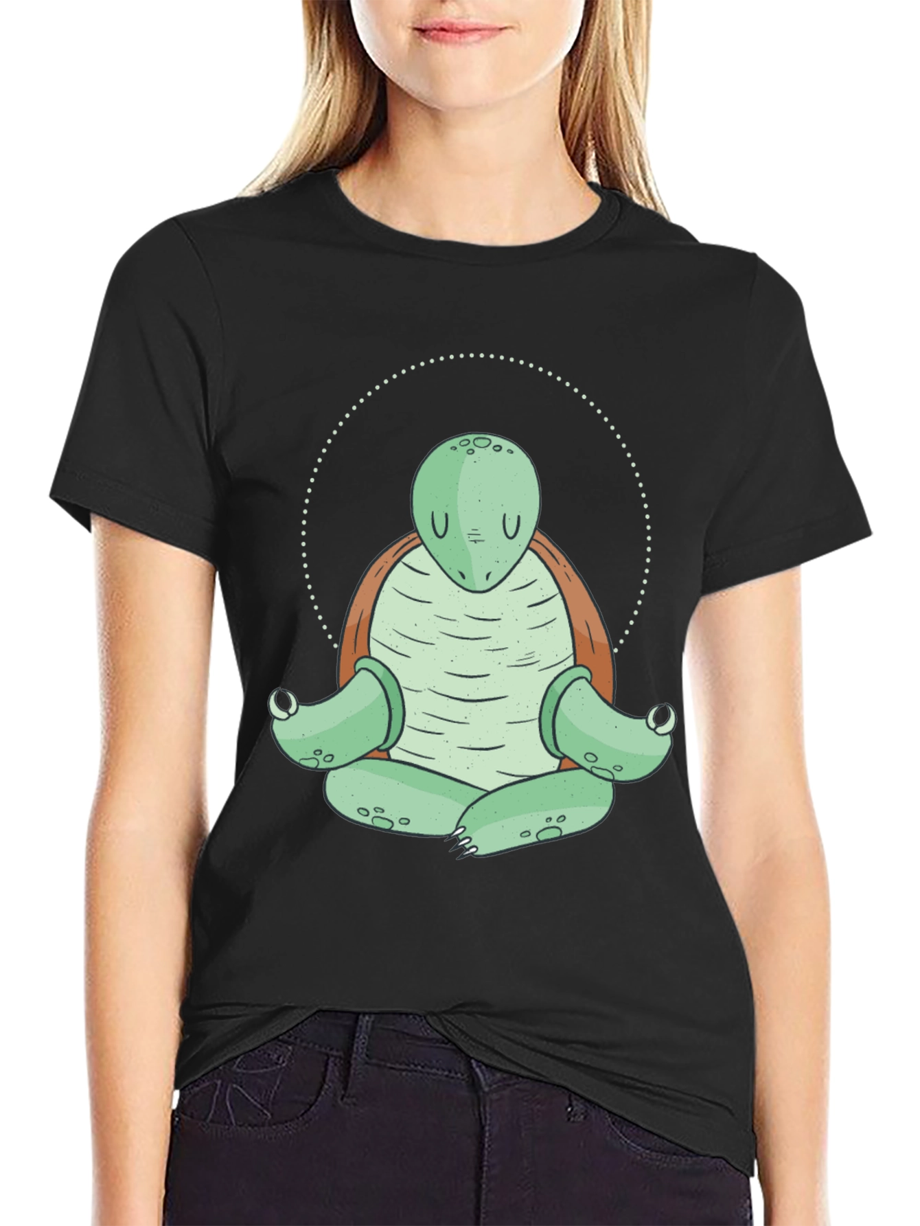 Black Zen Turtle Meditation T-Shirt - Relaxed Fit view 2
