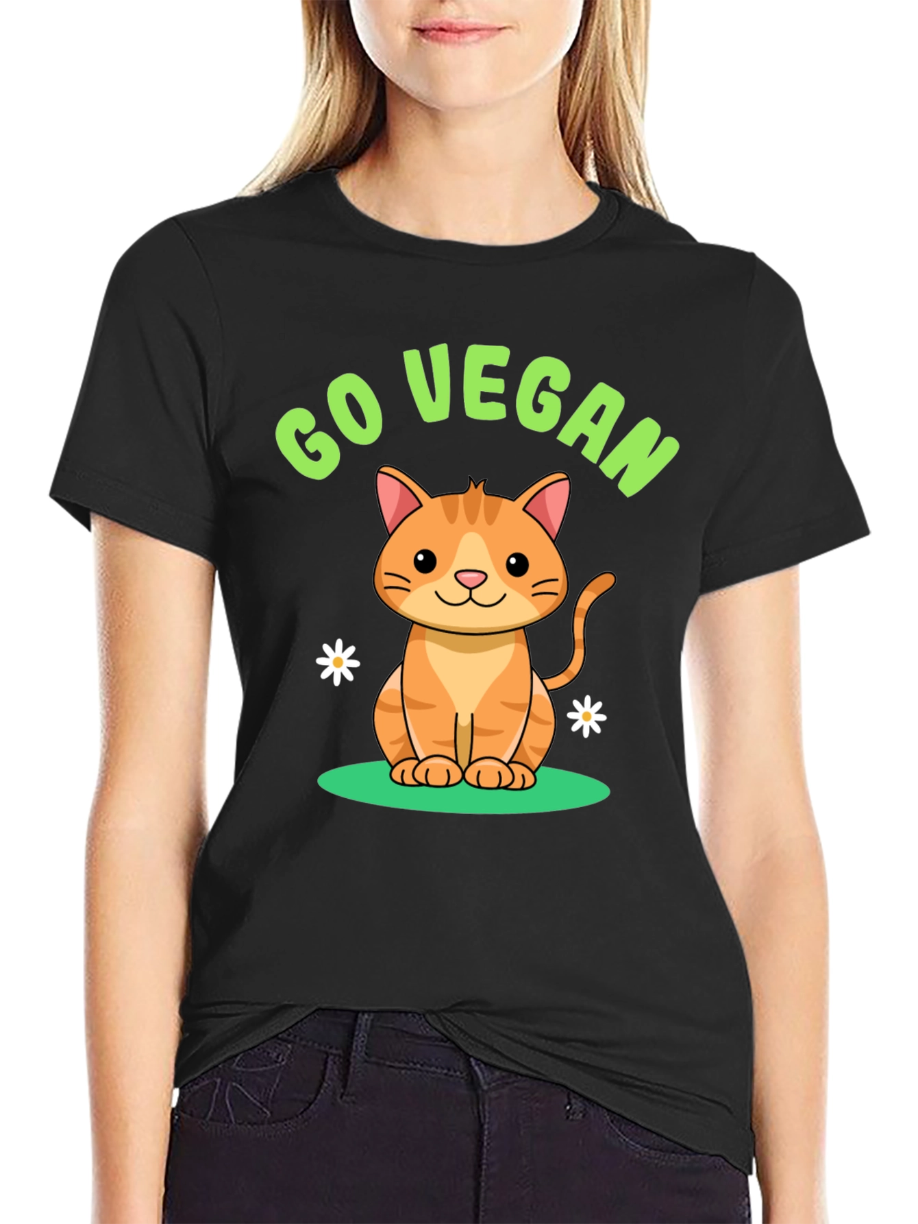Black Go Vegan Cat T-Shirt view 2