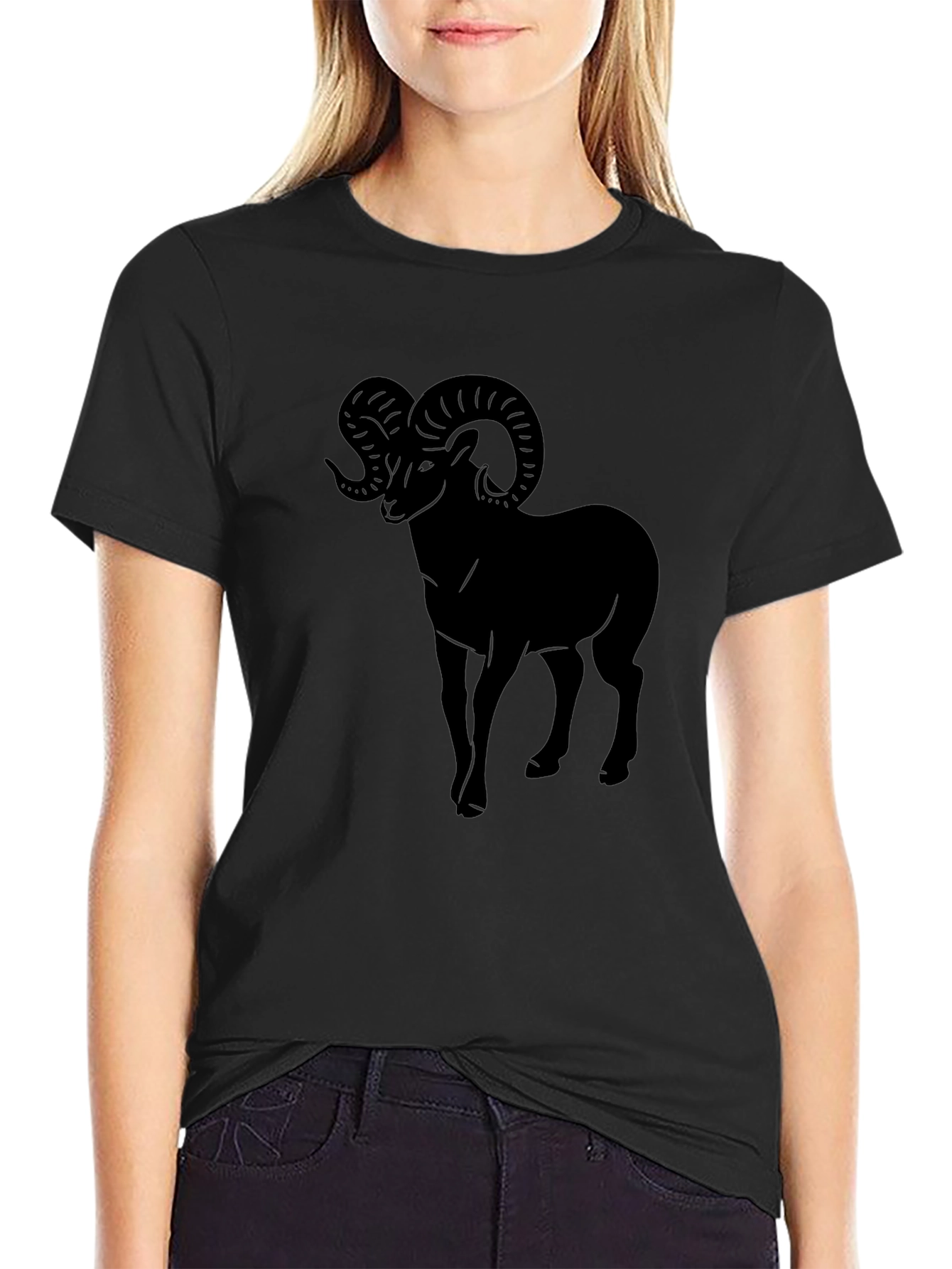 Black Men's Black T-Shirt with Ram Graphic view 2