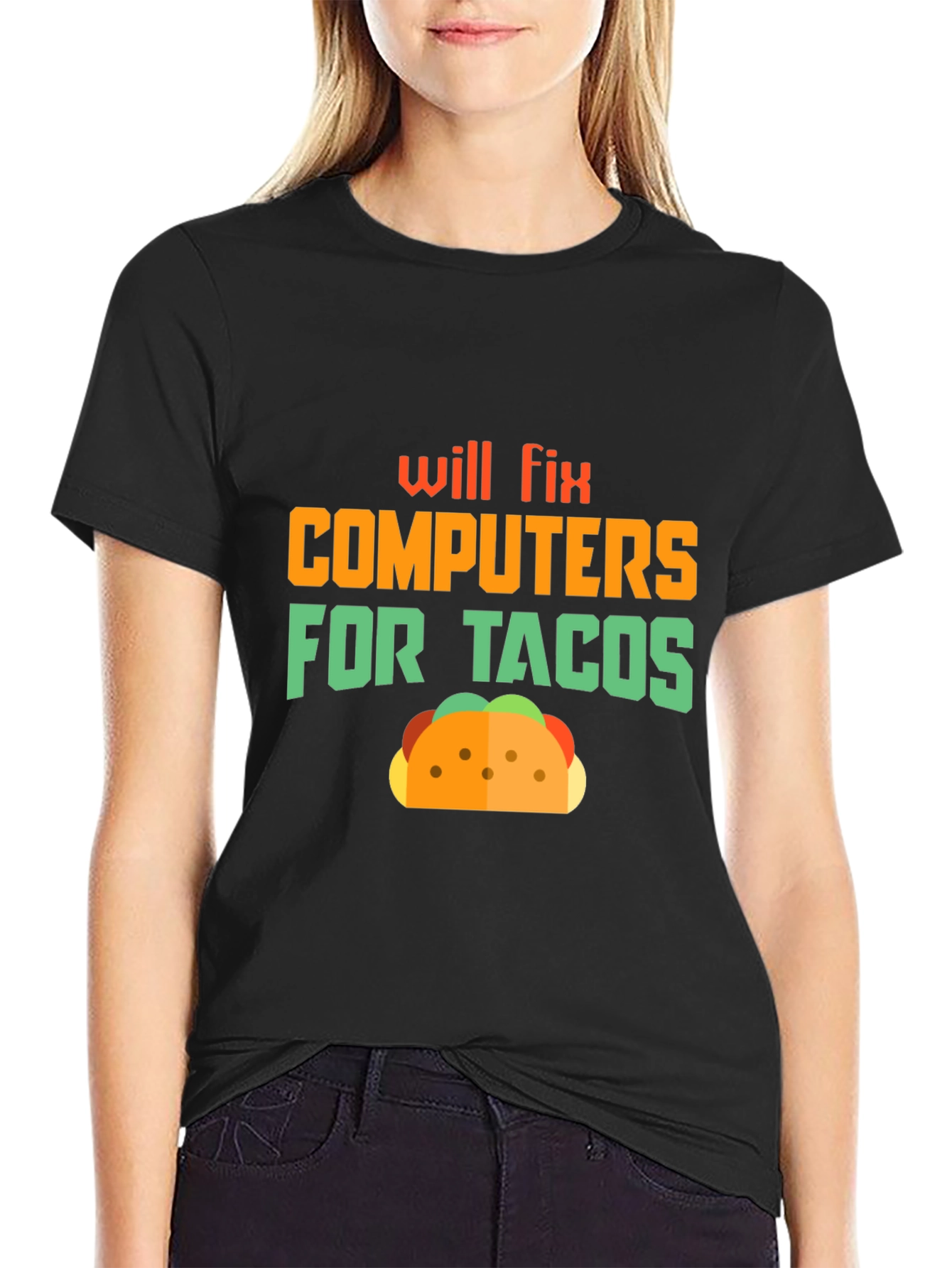 Black Will Fix Computers For Tacos Graphic Tee view 2