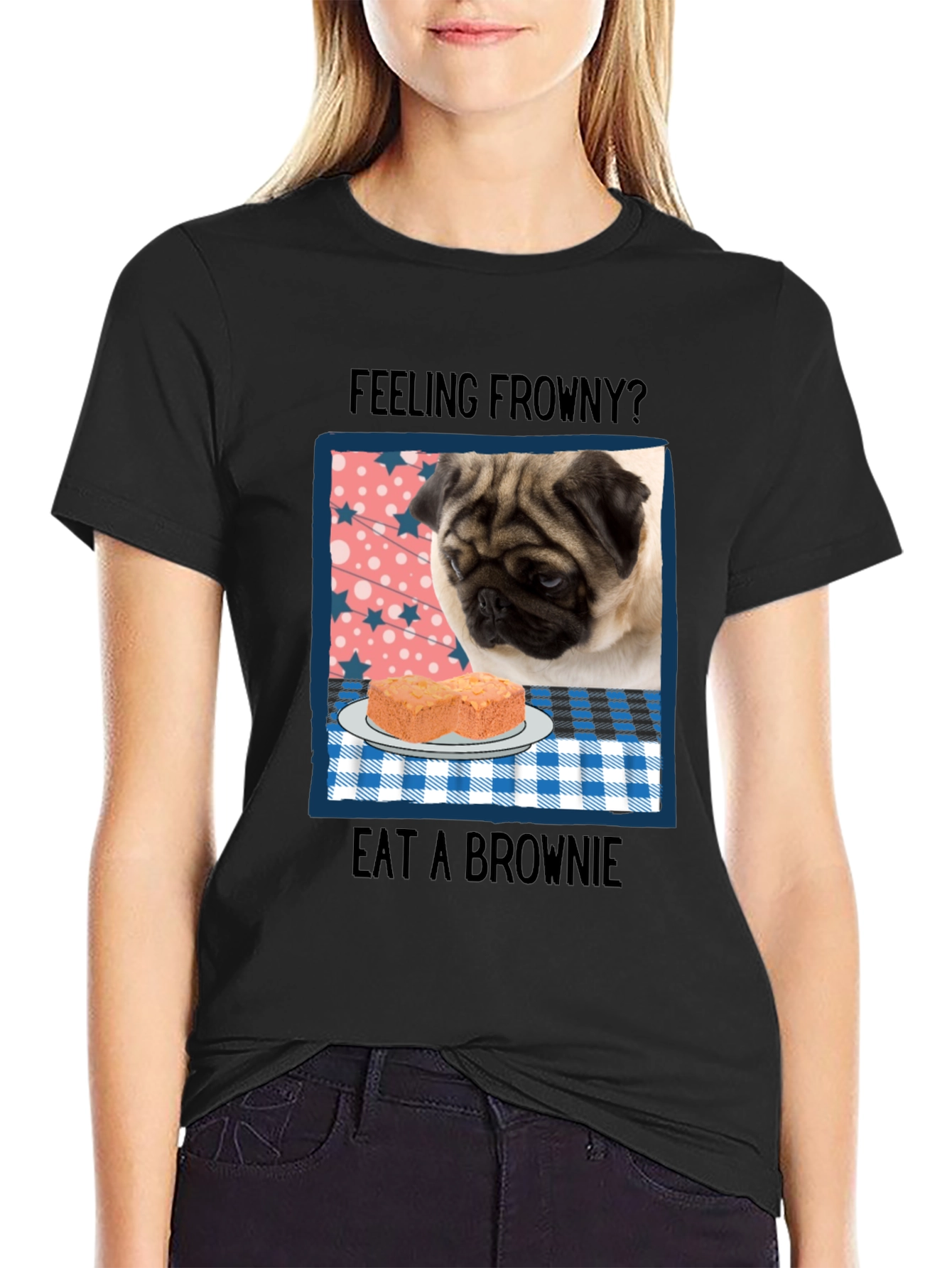 Black Feeling Frowny Pug T-Shirt view 2