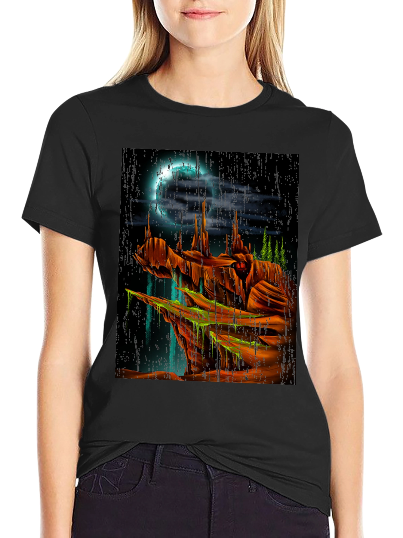 Black Mystic Landscape Graphic T-Shirt - Black view 2