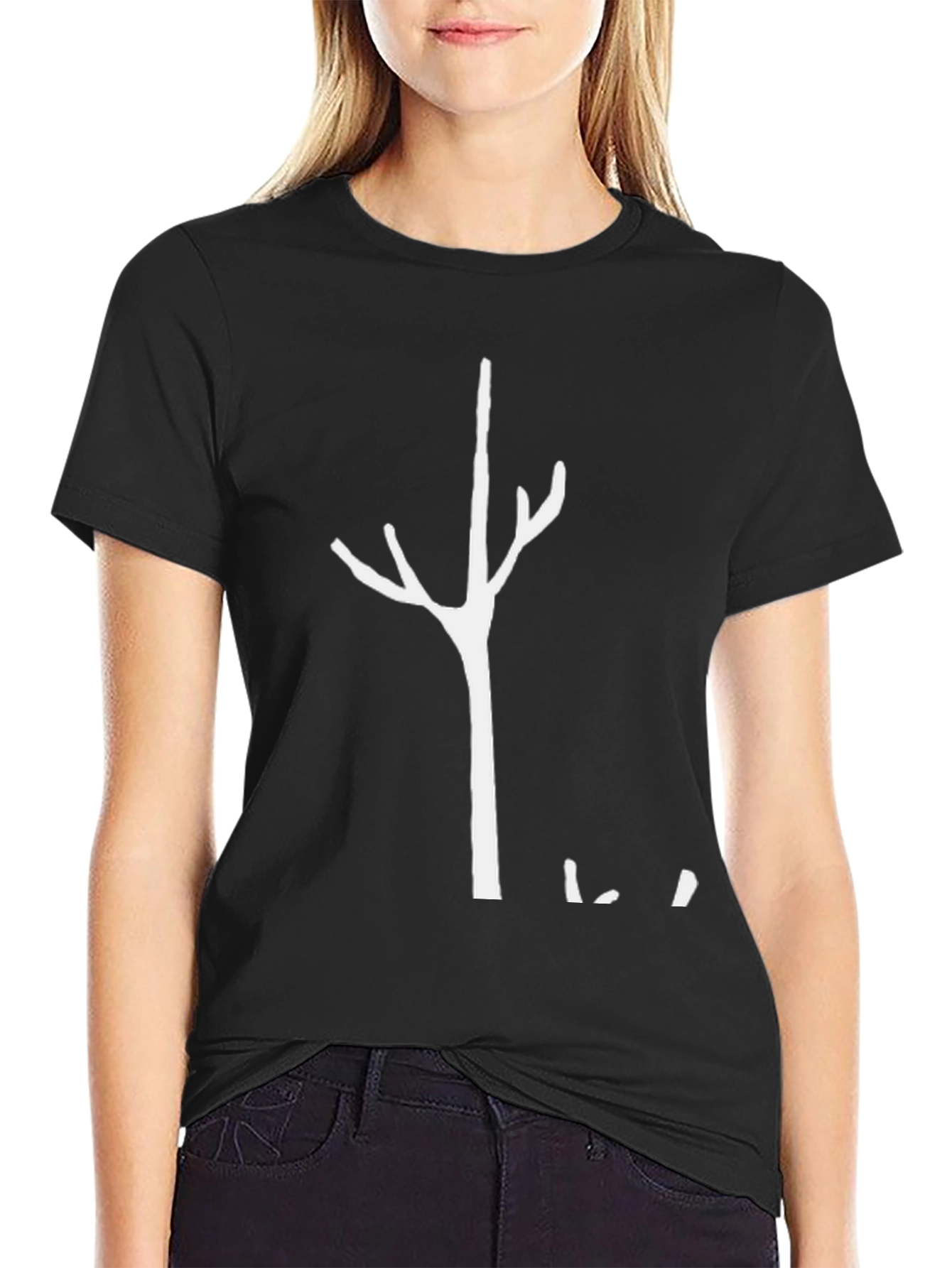 Black Symbolic White Tree Graphic Black T-Shirt view 2
