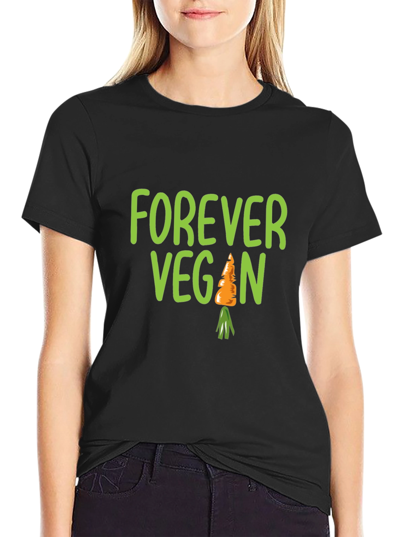 Black Forever Vegan Carrot T-Shirt - Unisex Black Tee view 2