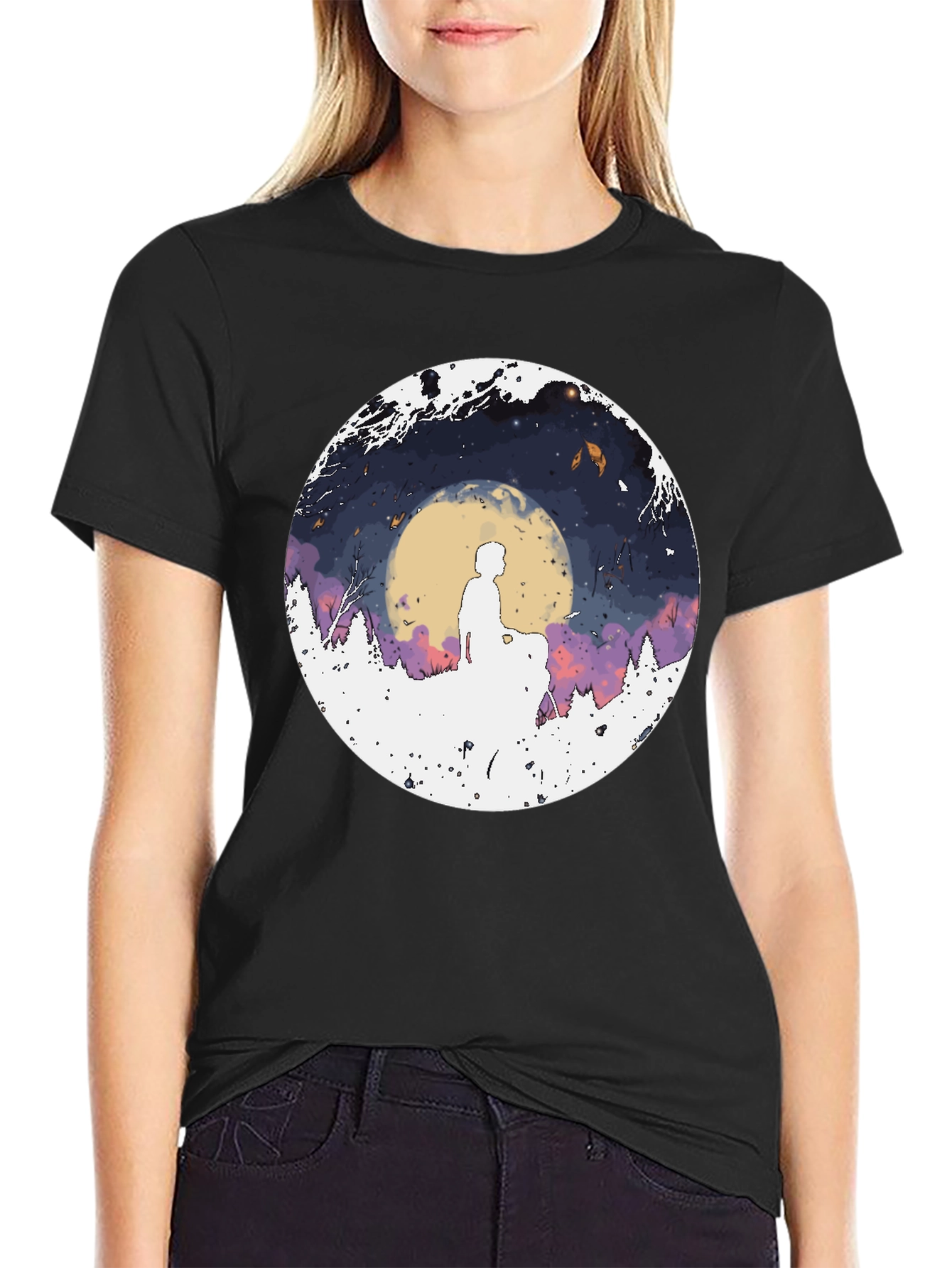 Black Silhouette Moon Graphic Men's Tee view 2