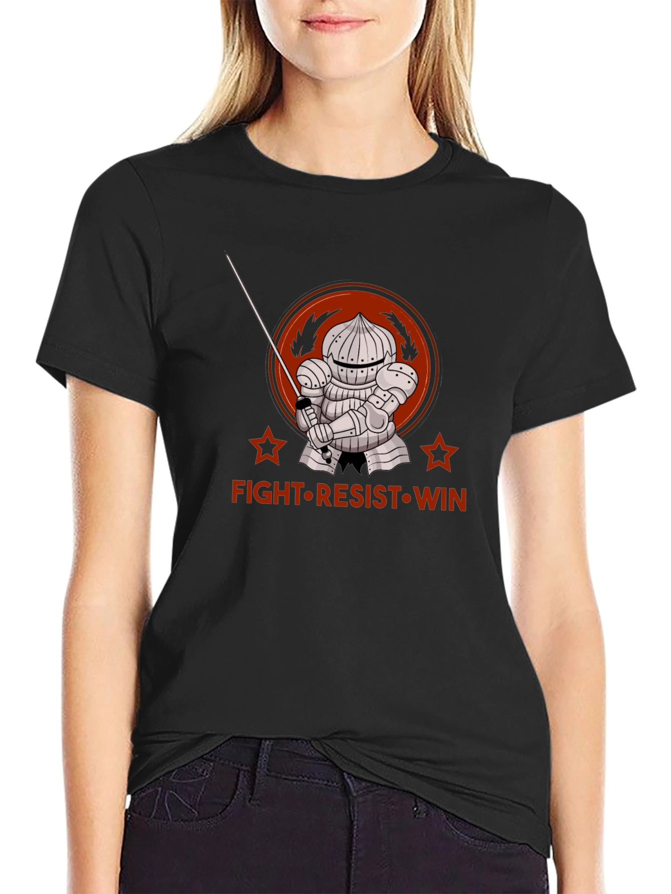 Black Fight Resist Win Knight Graphic Tee - Black view 2