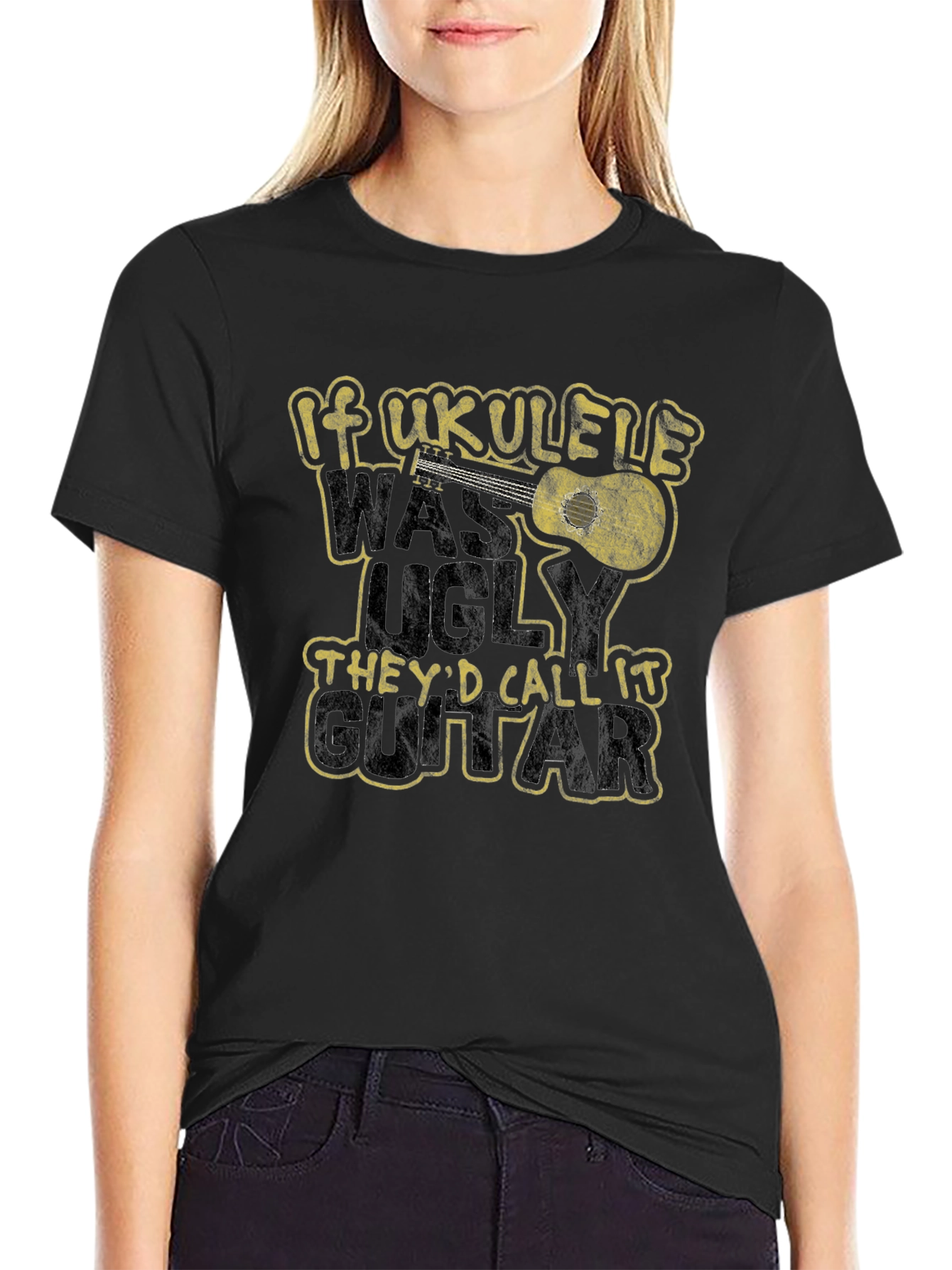 Black If Ukulele Was Ugly T-Shirt view 2