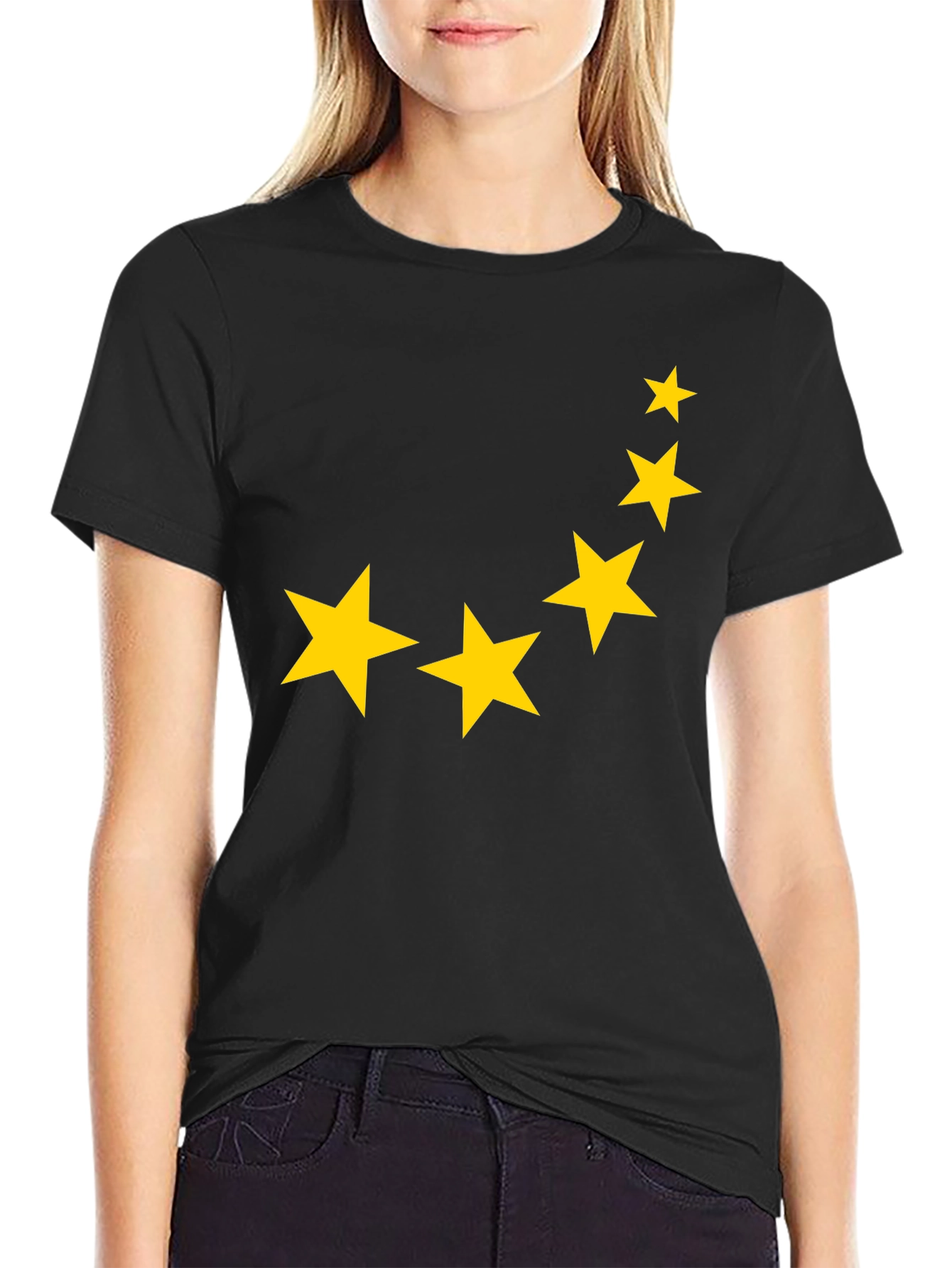 Black Starry Night Tee - Graphic Print Crew Neck T-Shirt view 2