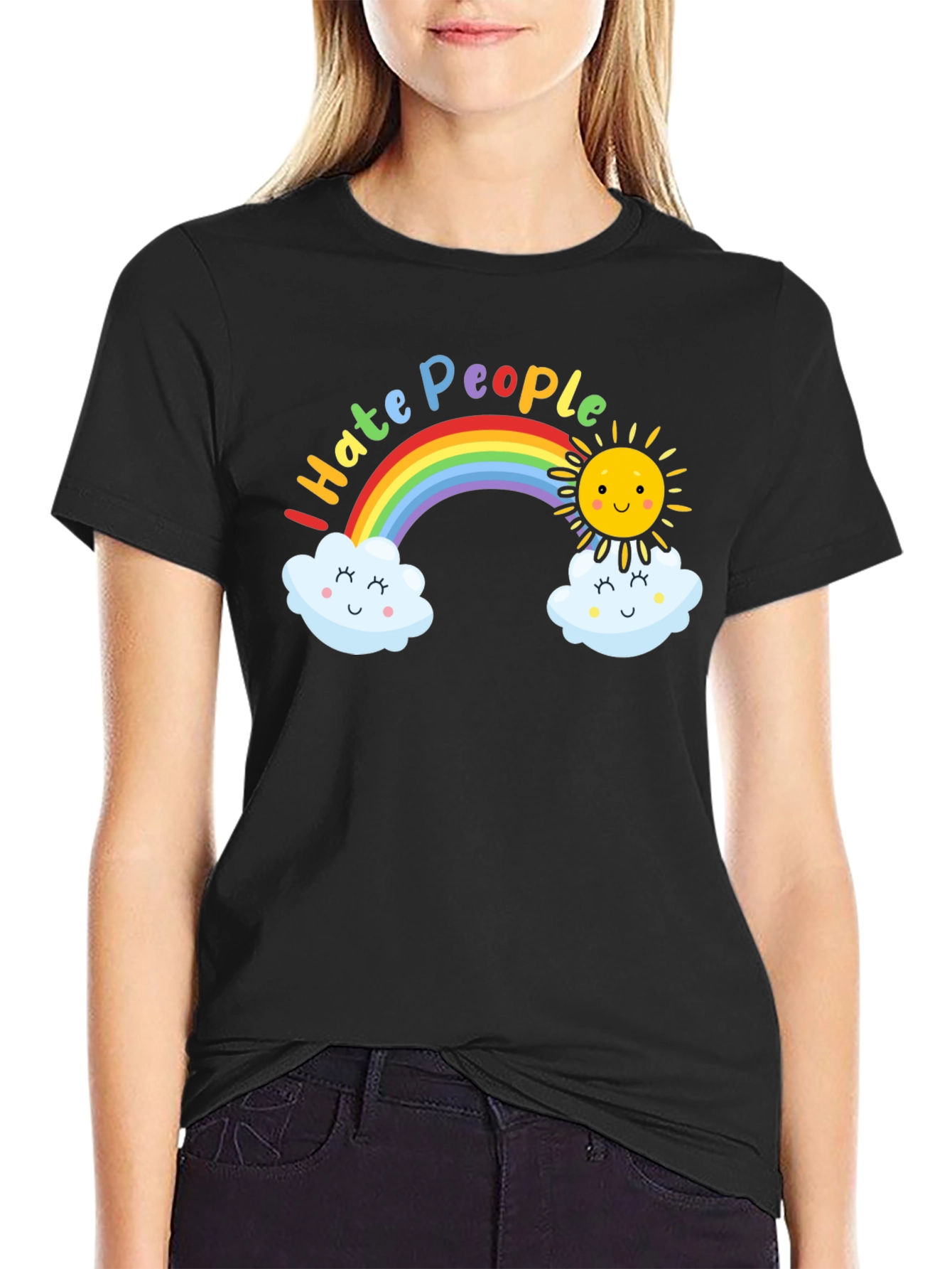 Black I Hate People Rainbow Graphic T-Shirt view 2
