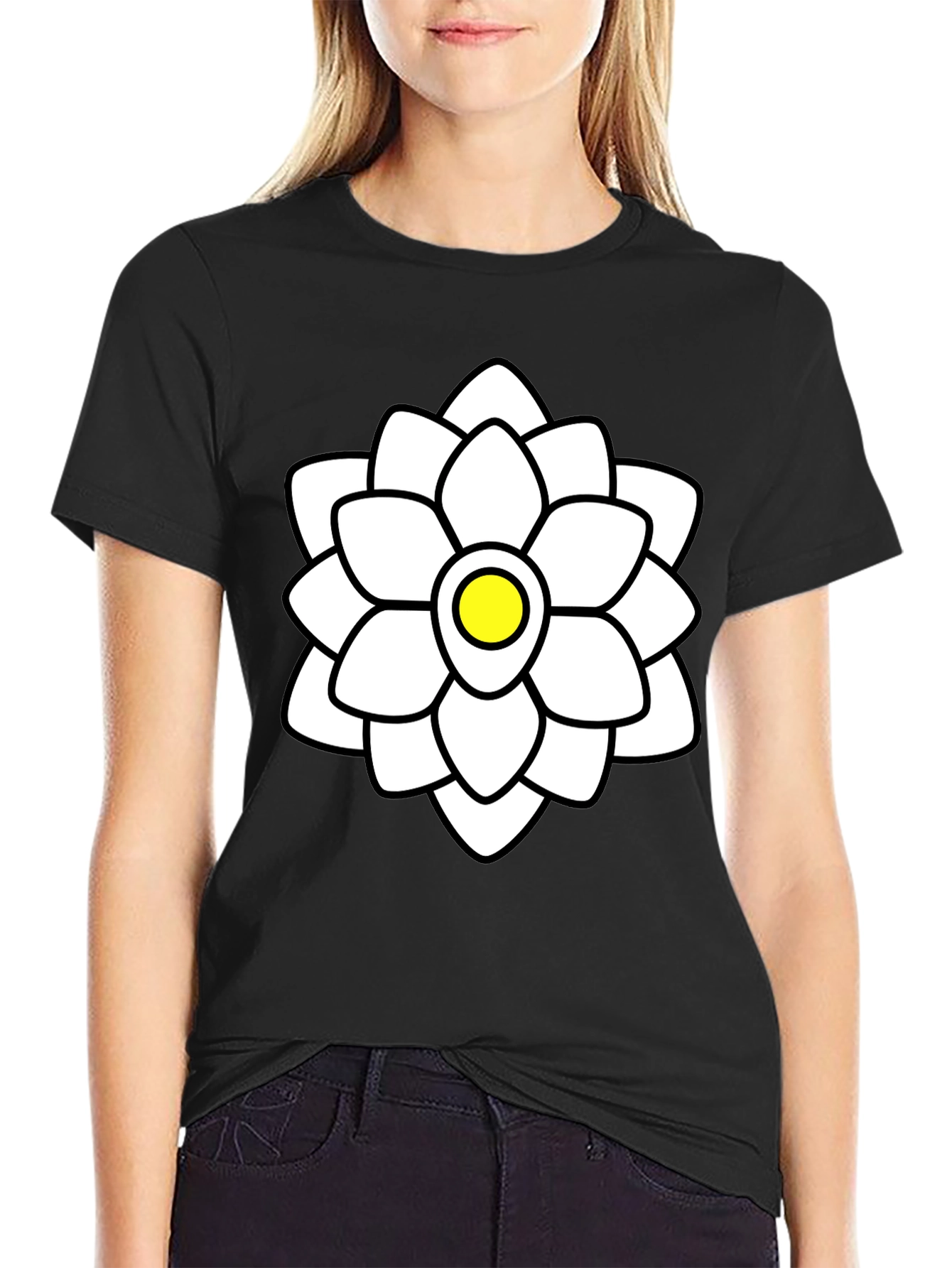 Black Floral Graphic Tee - Black Cotton Blend view 2