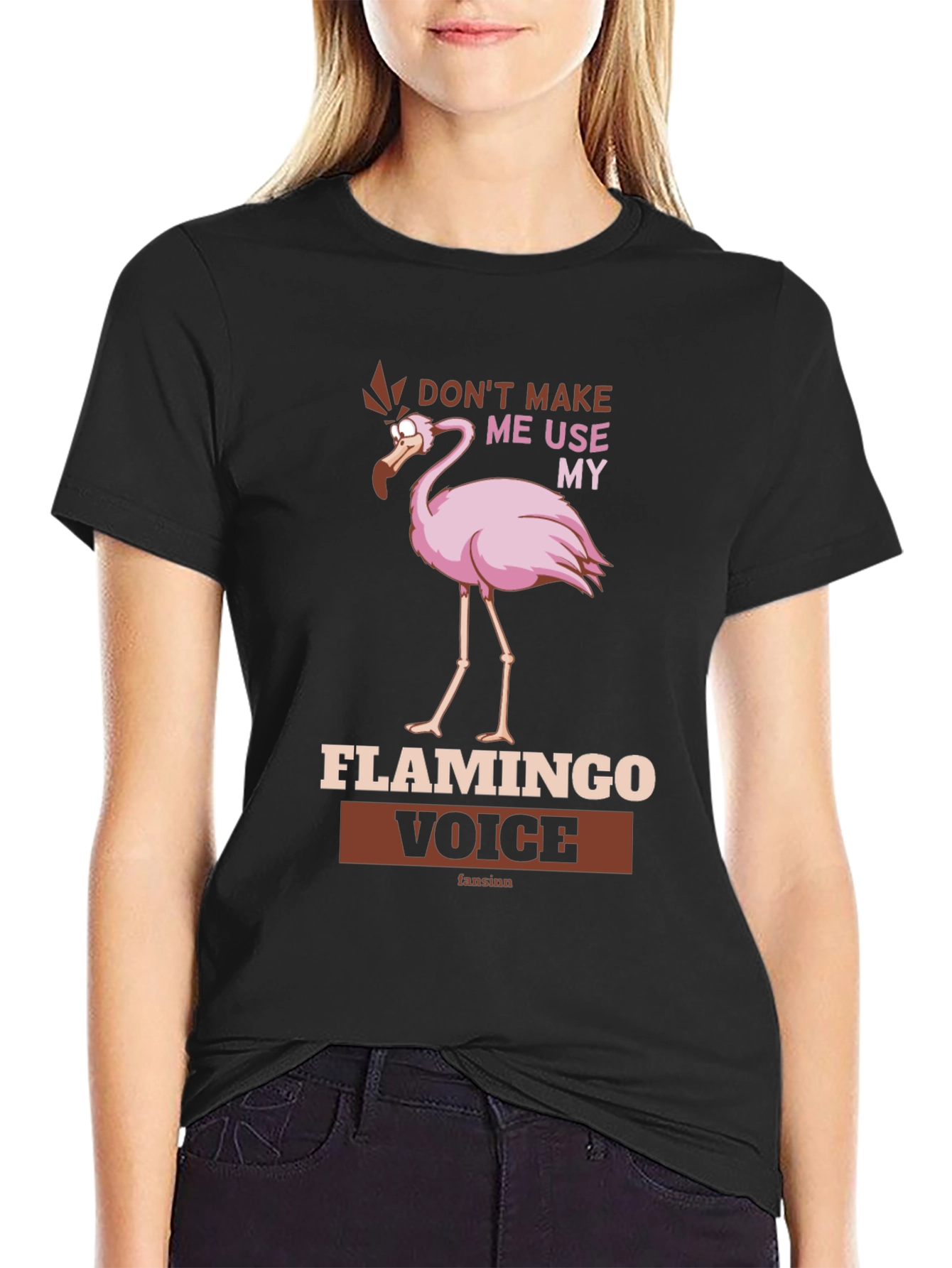Black Funny Flamingo Voice T-Shirt - Don't Make Me Use My view 2