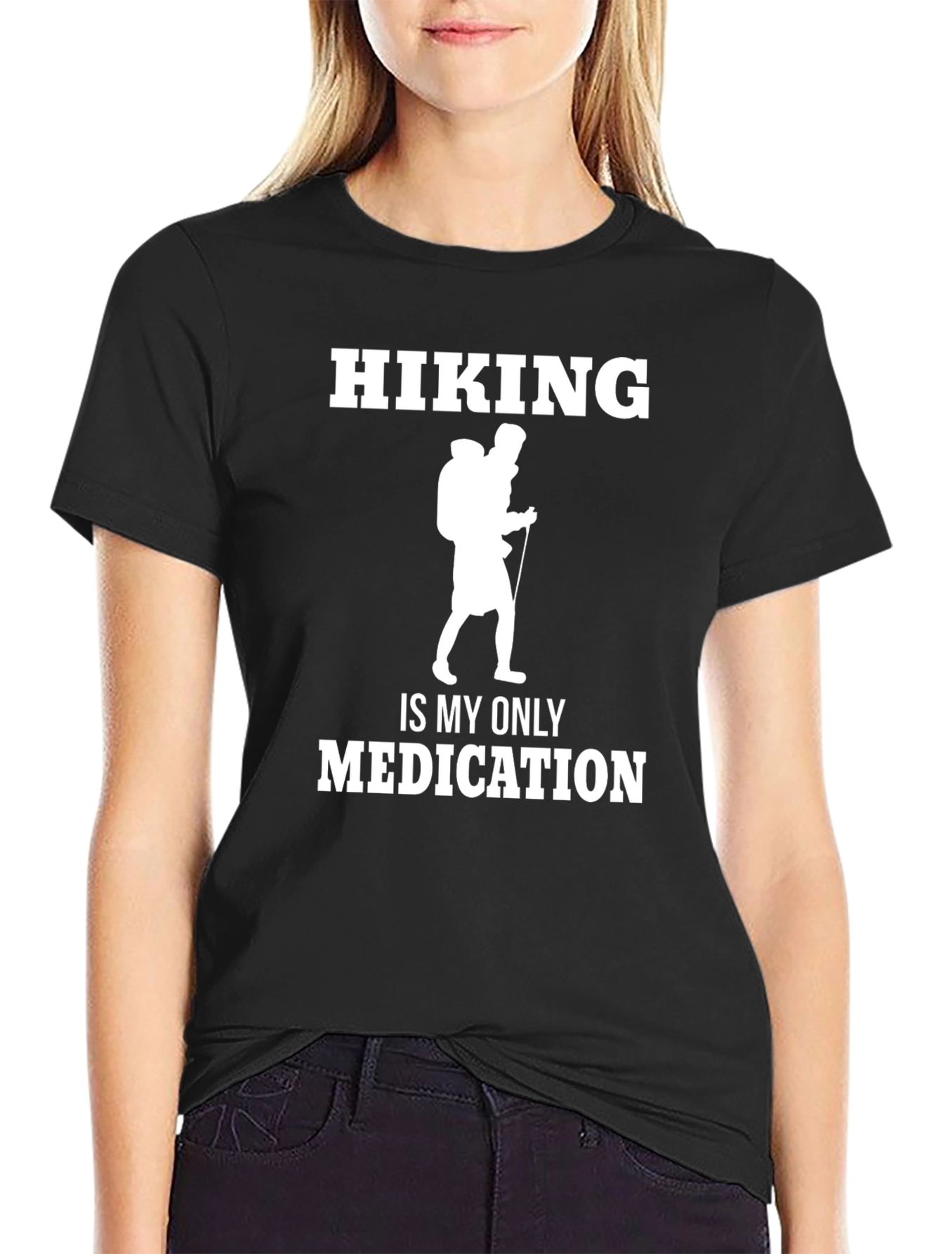 Black Hiking is My Only Medication Black T-Shirt view 2