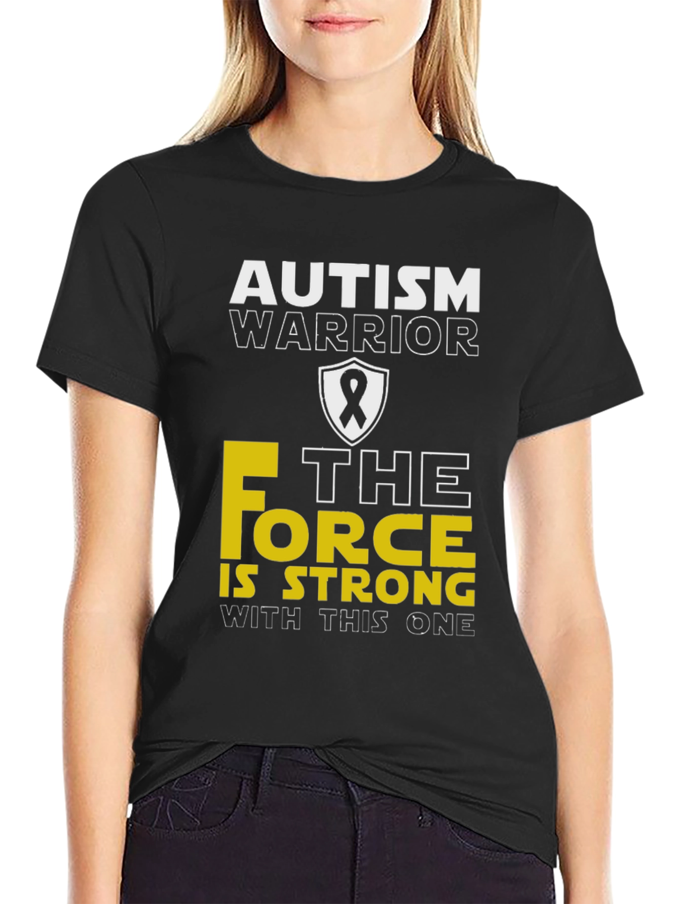 Black Autism Warrior "Force is Strong" T-Shirt view 2